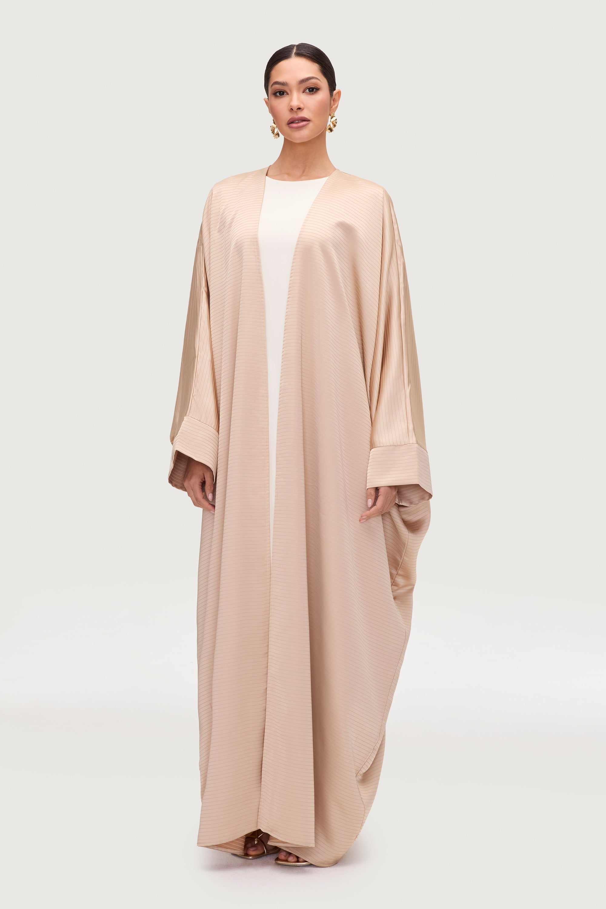 Saman Satin Open Abaya - Chai Abayas Veiled 