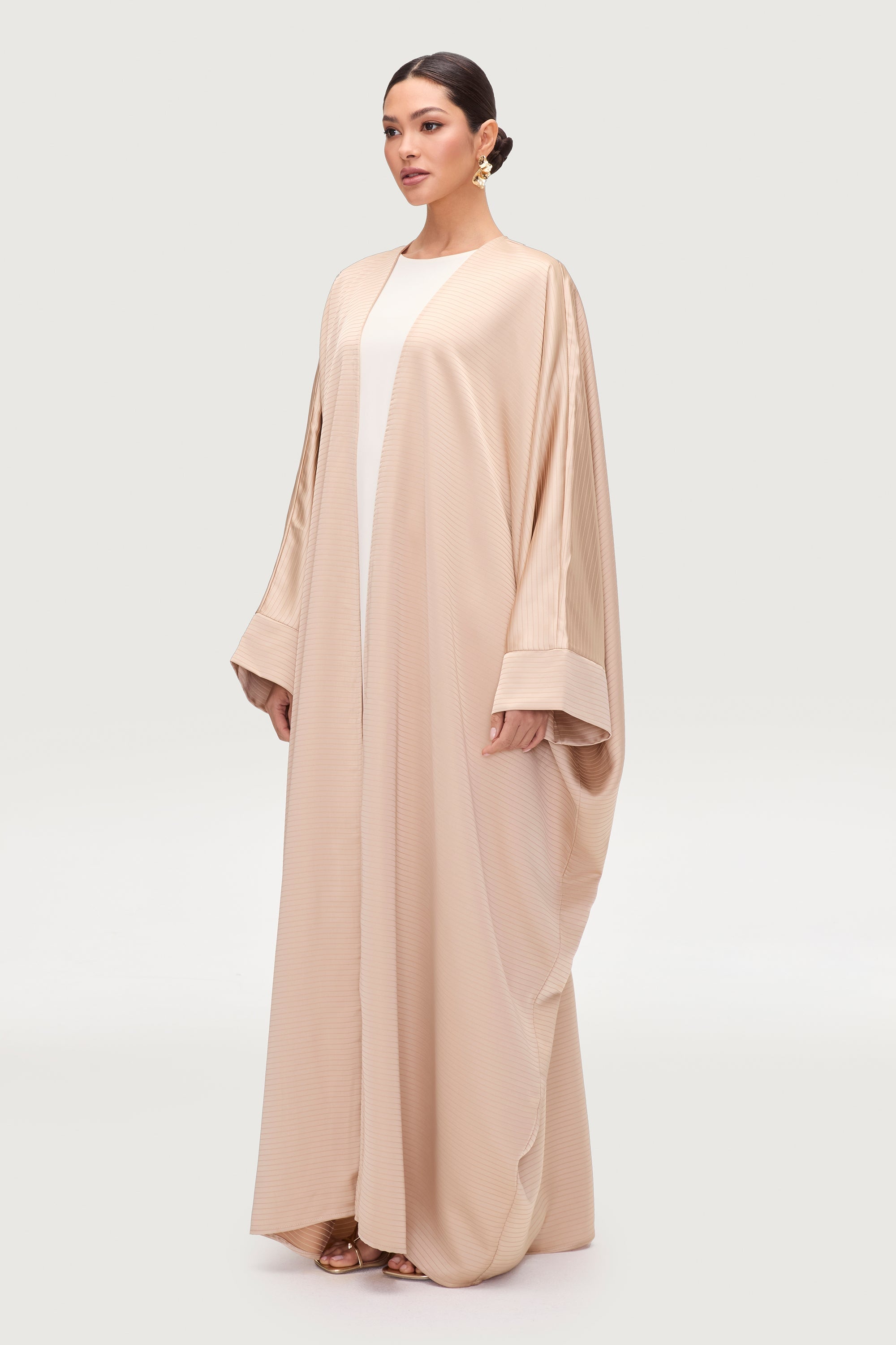 Saman Satin Open Abaya - Chai Abayas Veiled 