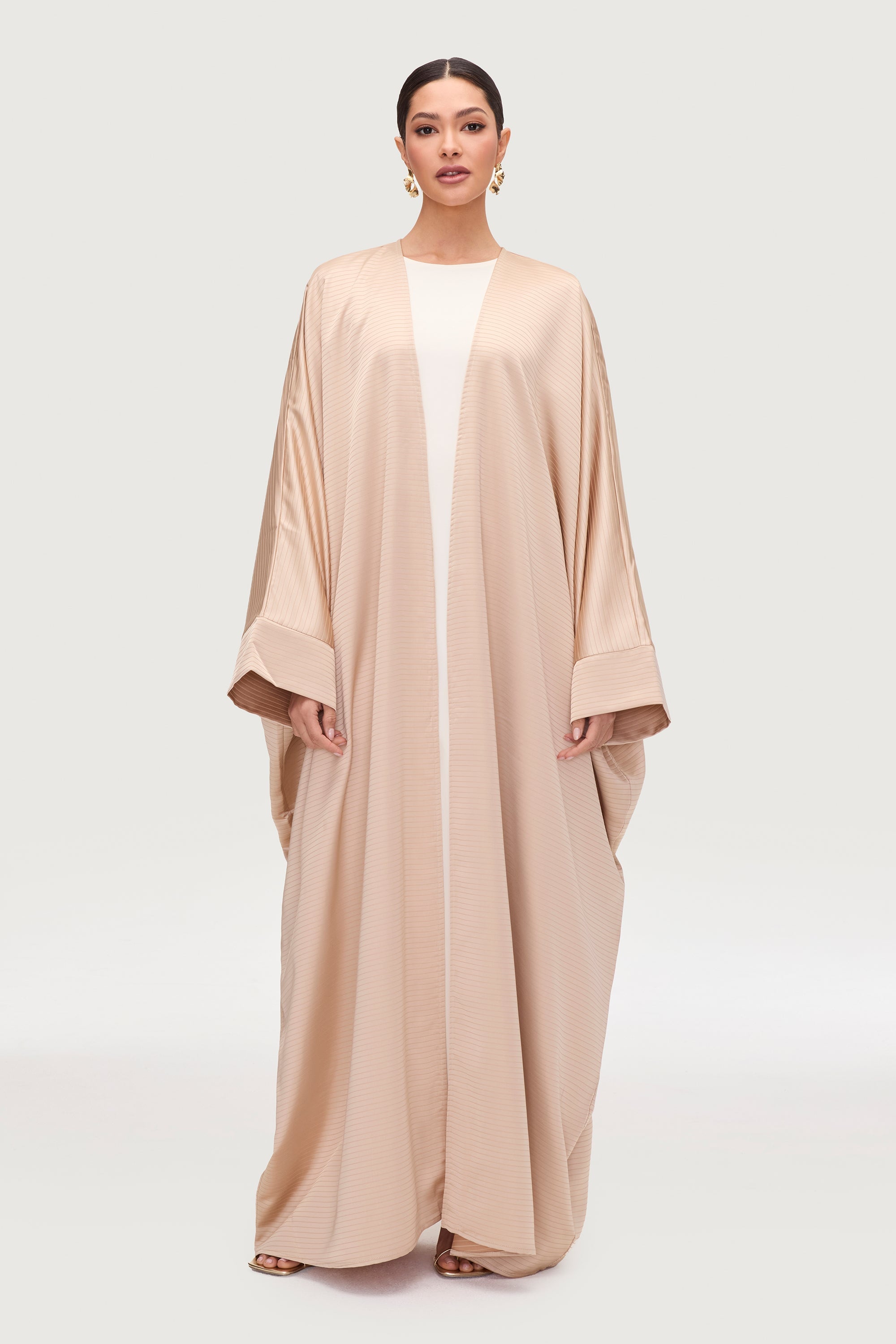 Saman Satin Open Abaya - Chai Abayas Veiled 