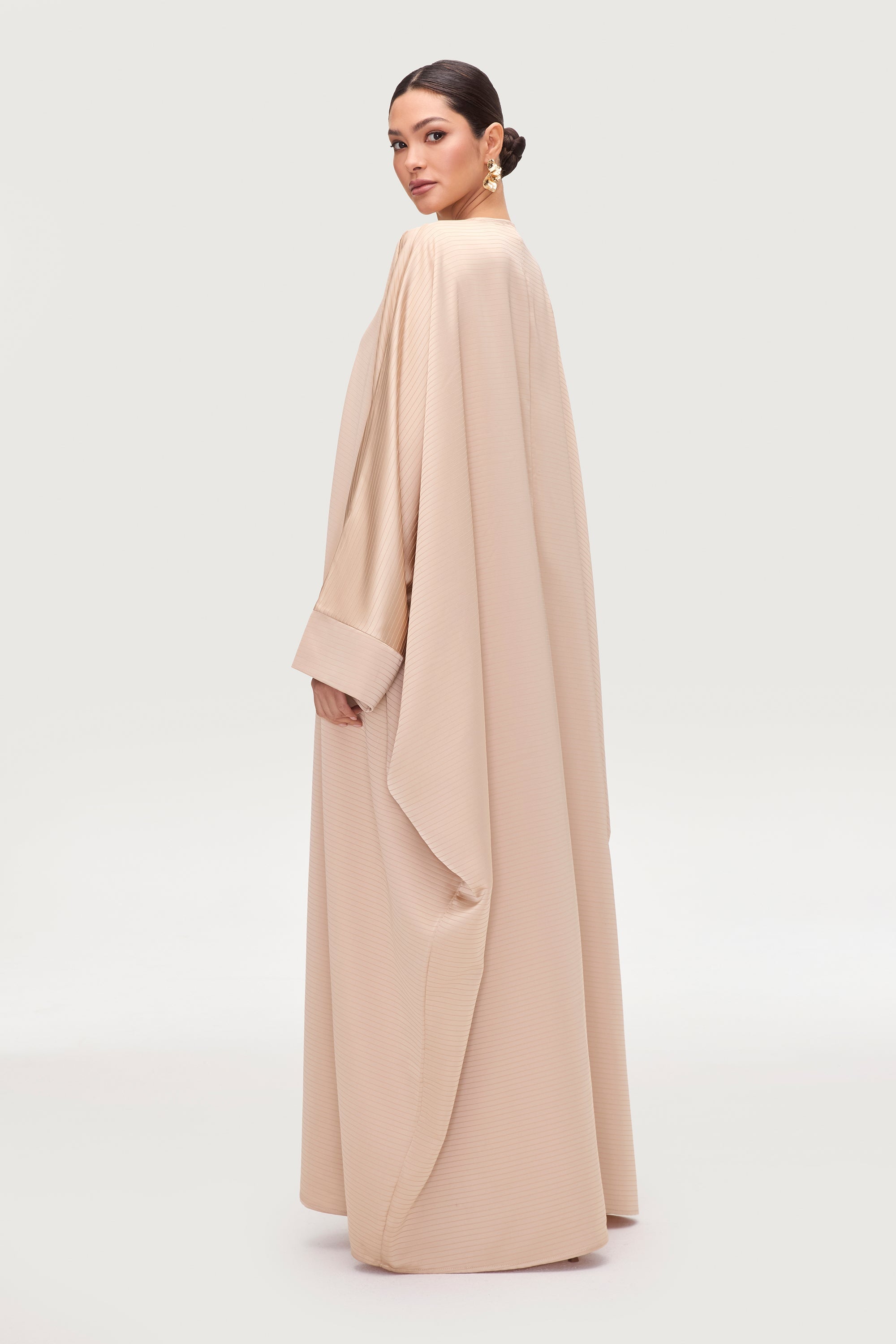 Saman Satin Open Abaya - Chai Abayas Veiled 