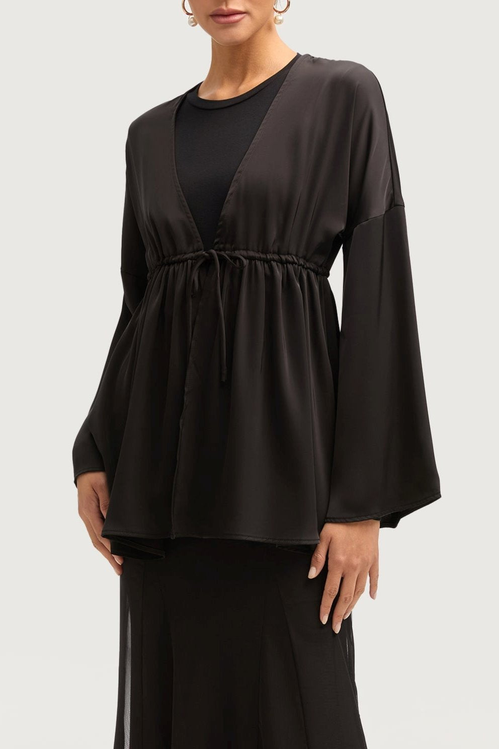 Samia Satin Tie Front Top - Black Tops Veiled 