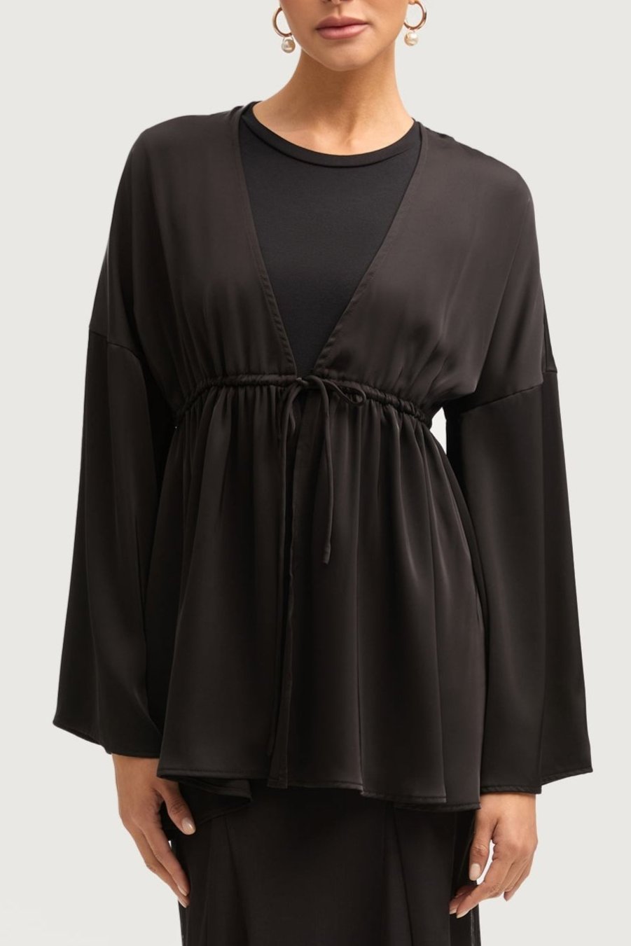 Samia Satin Tie Front Top - Black Tops Veiled 