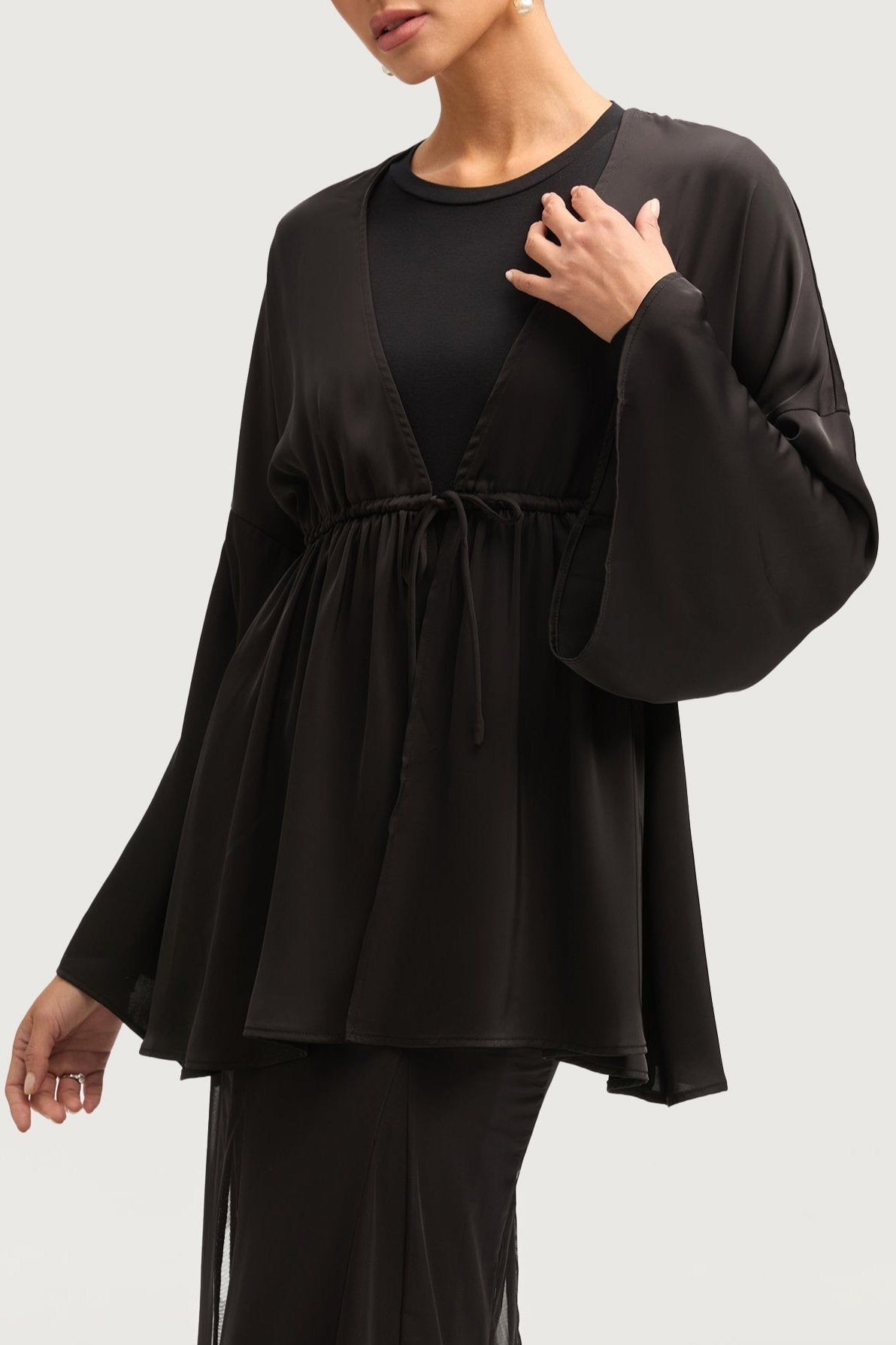 Samia Satin Tie Front Top - Black Tops Veiled 