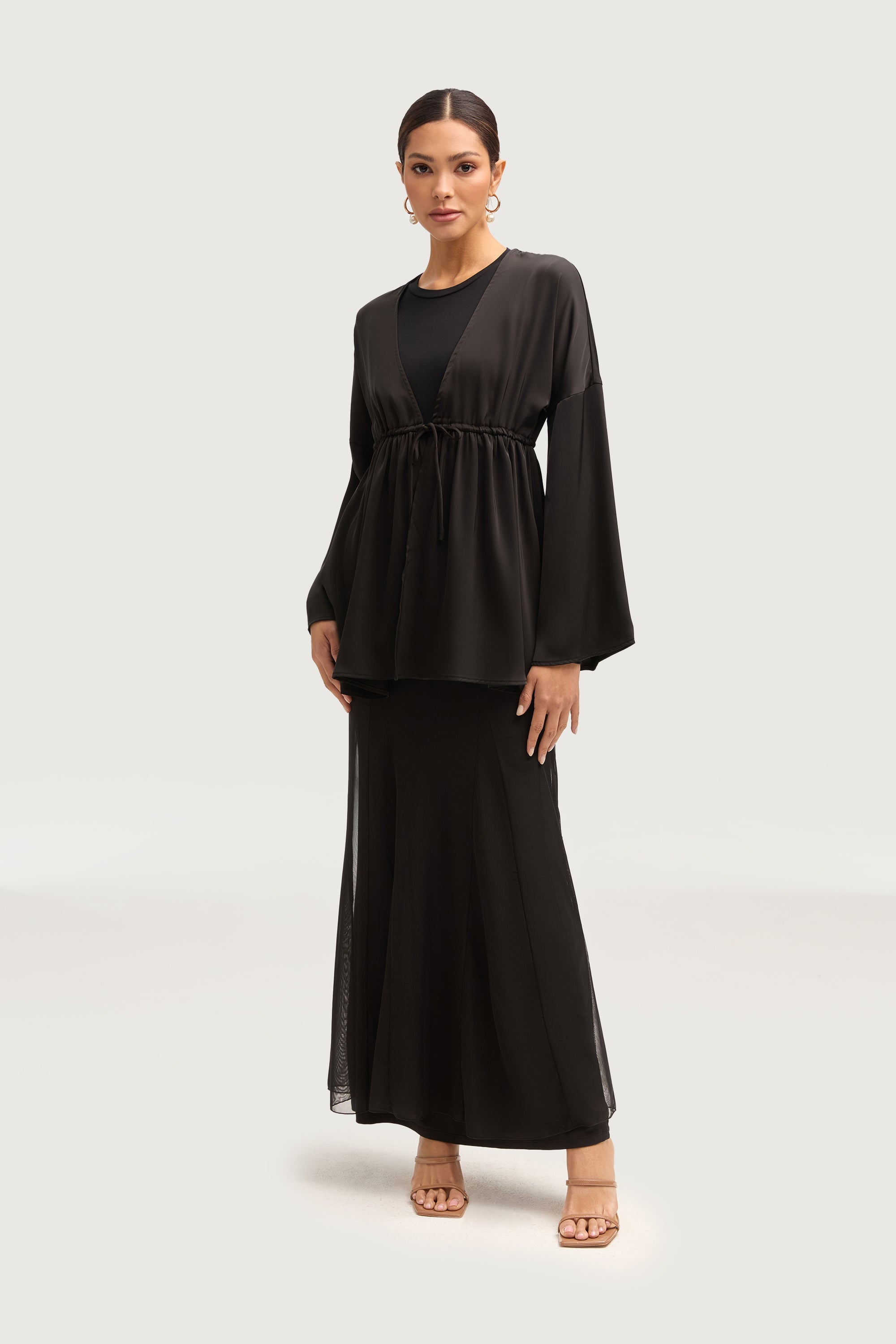 Samia Satin Tie Front Top - Black Tops Veiled 