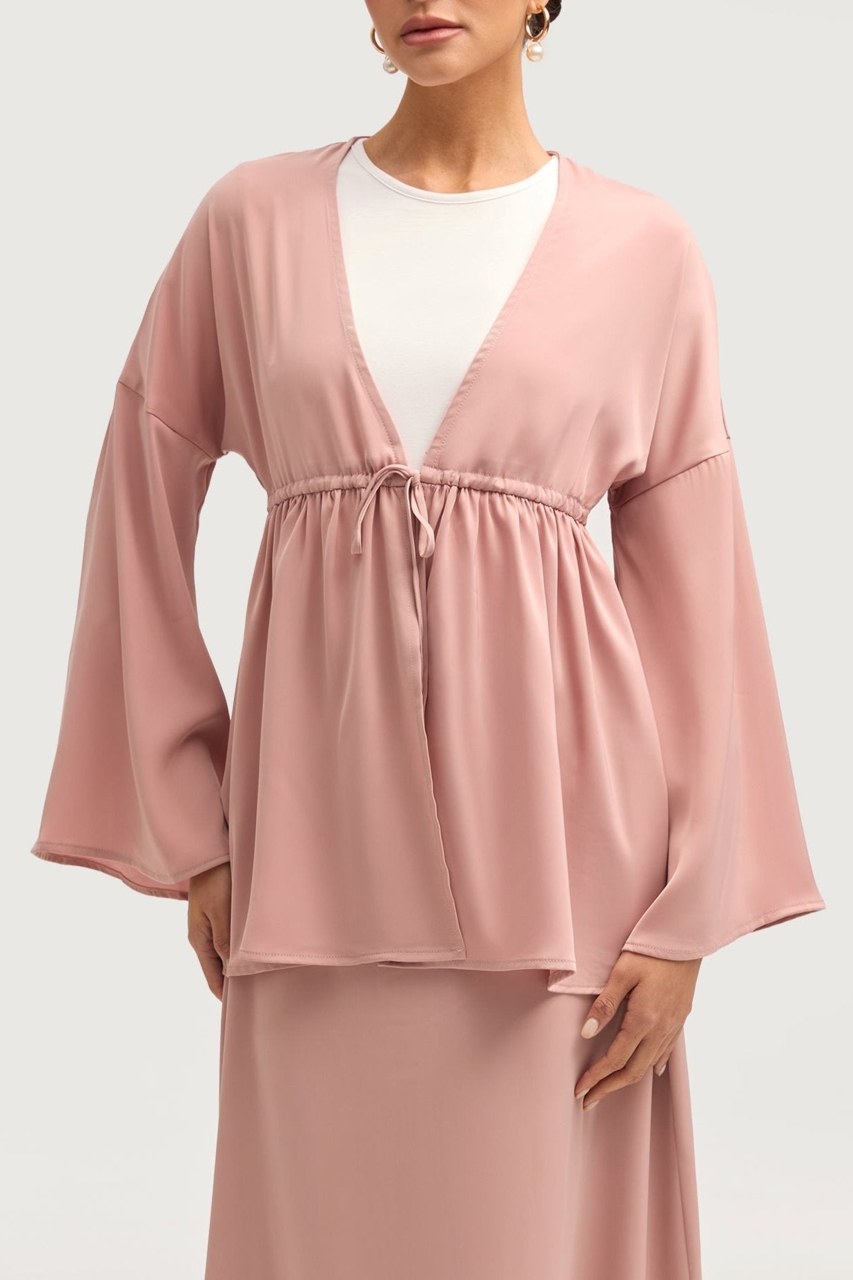 Samia Satin Tie Front Top - Blush Tops Veiled 