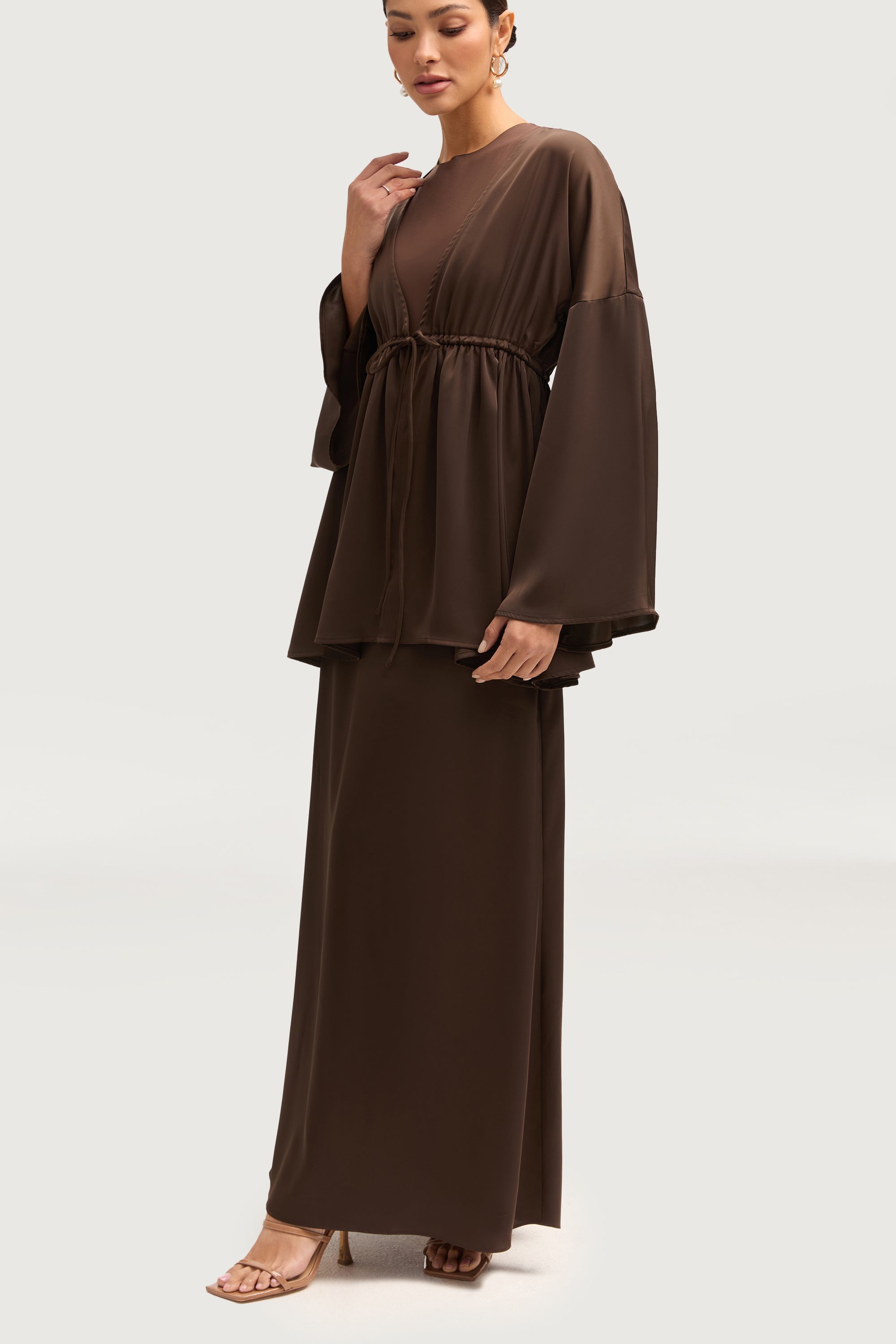 Samia Satin Tie Front Top - Brown Tops Veiled 