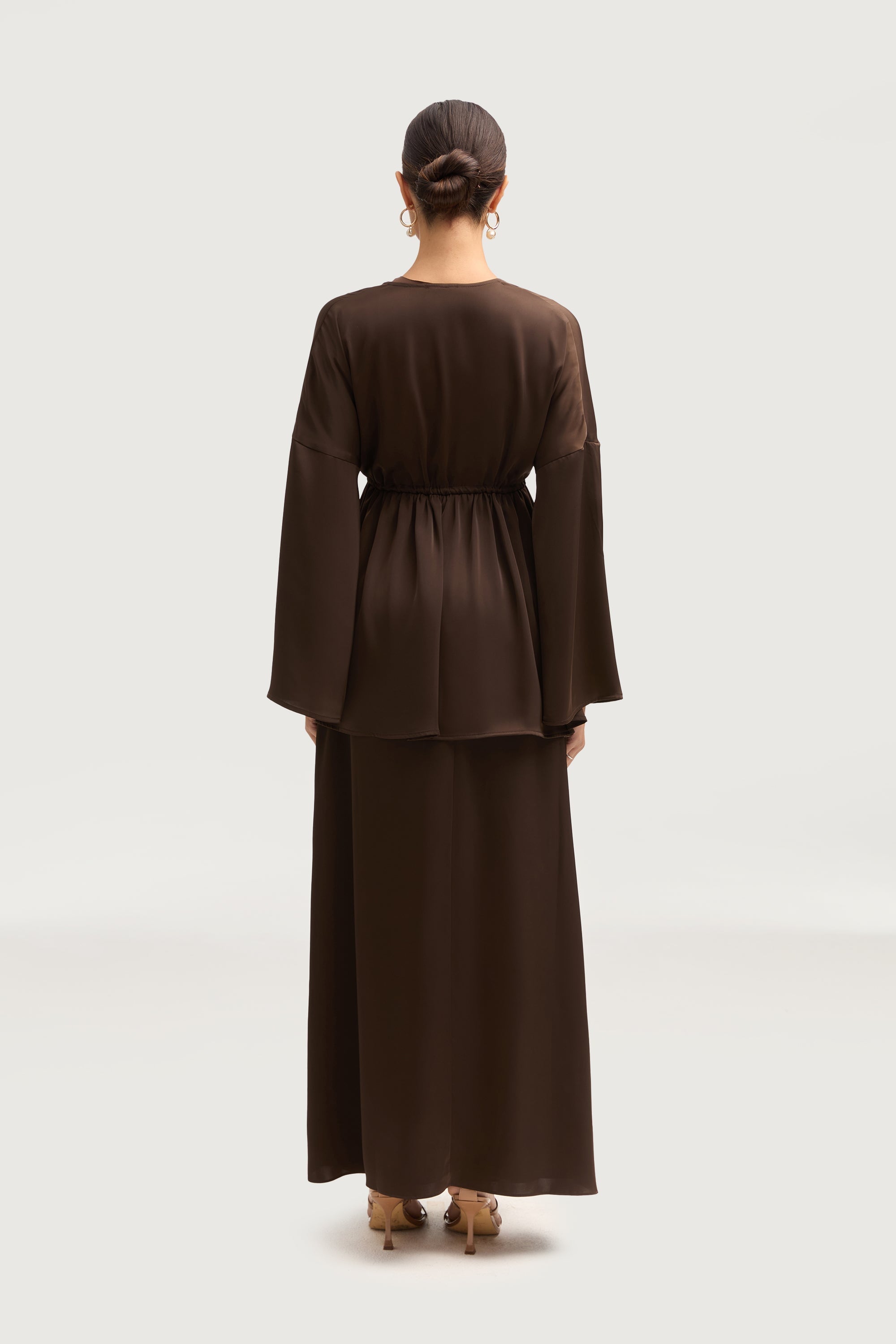 Samia Satin Tie Front Top - Brown Tops Veiled 