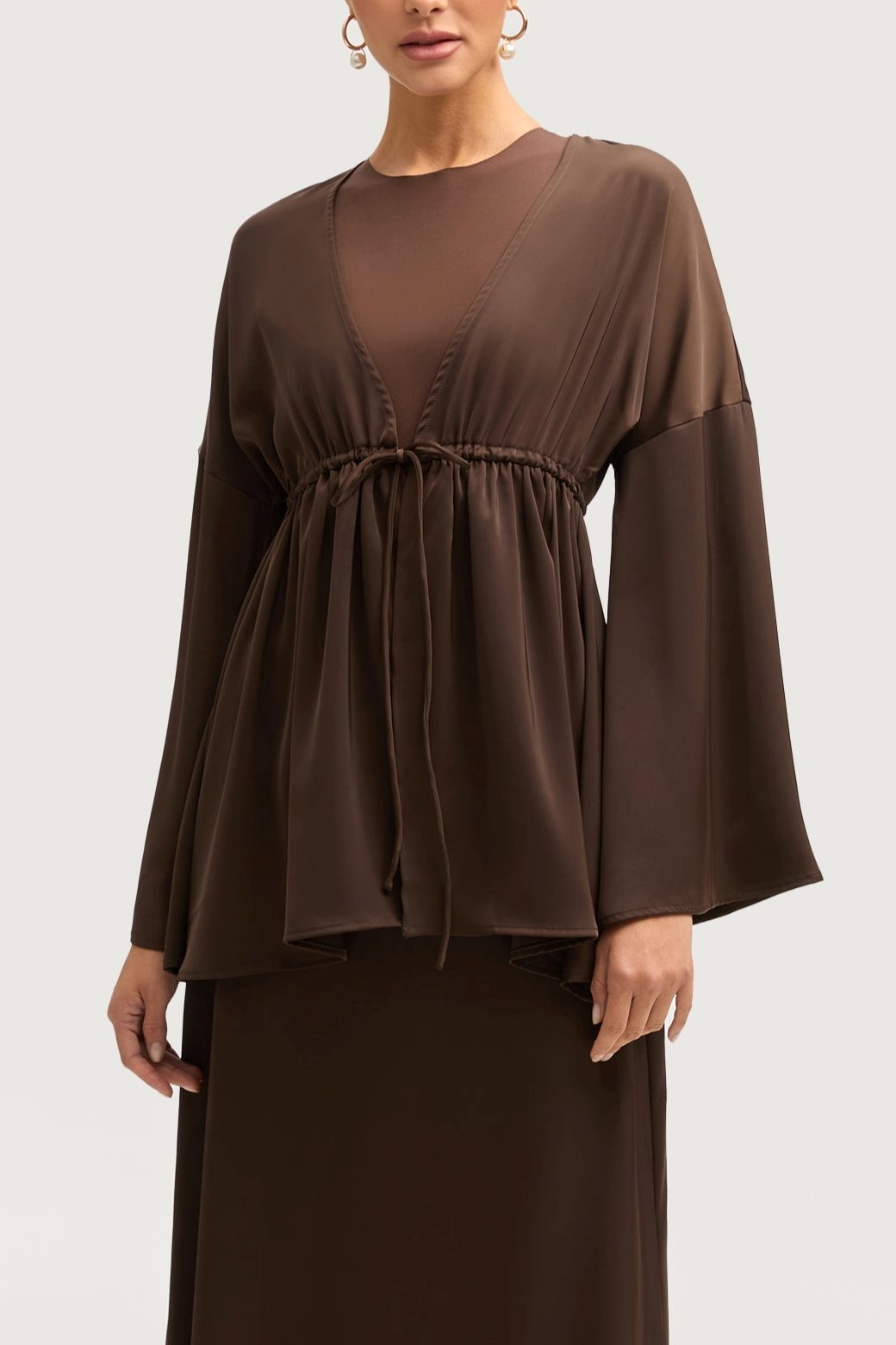 Samia Satin Tie Front Top - Brown Tops Veiled 