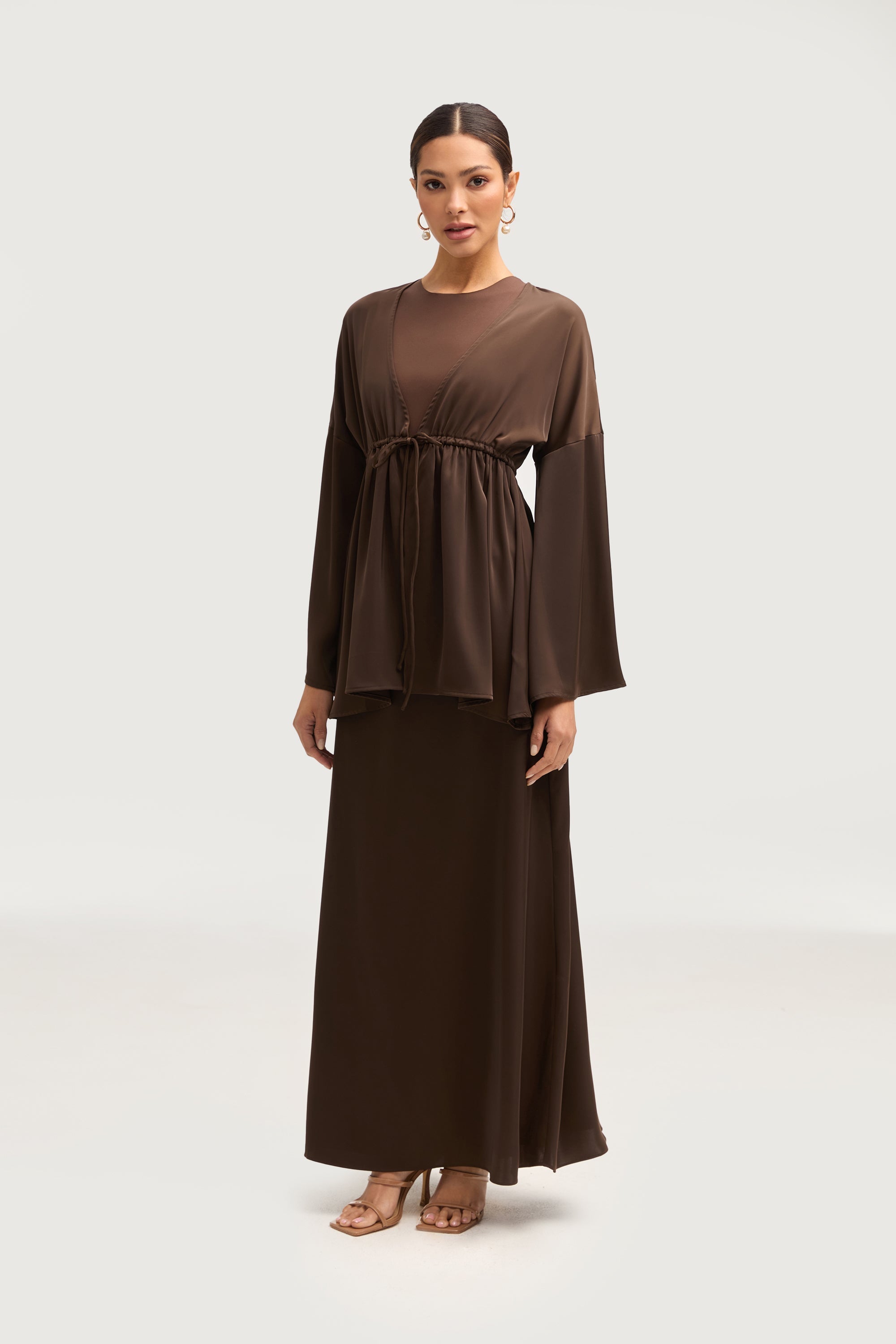 Samia Satin Tie Front Top - Brown Tops Veiled 