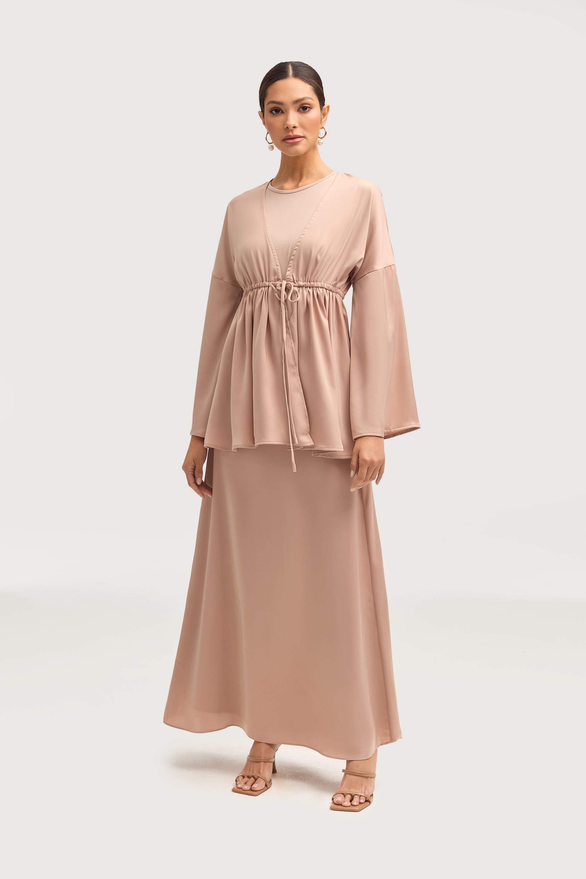 Samia Satin Tie Front Top - Cafe au Lait Tops Veiled 