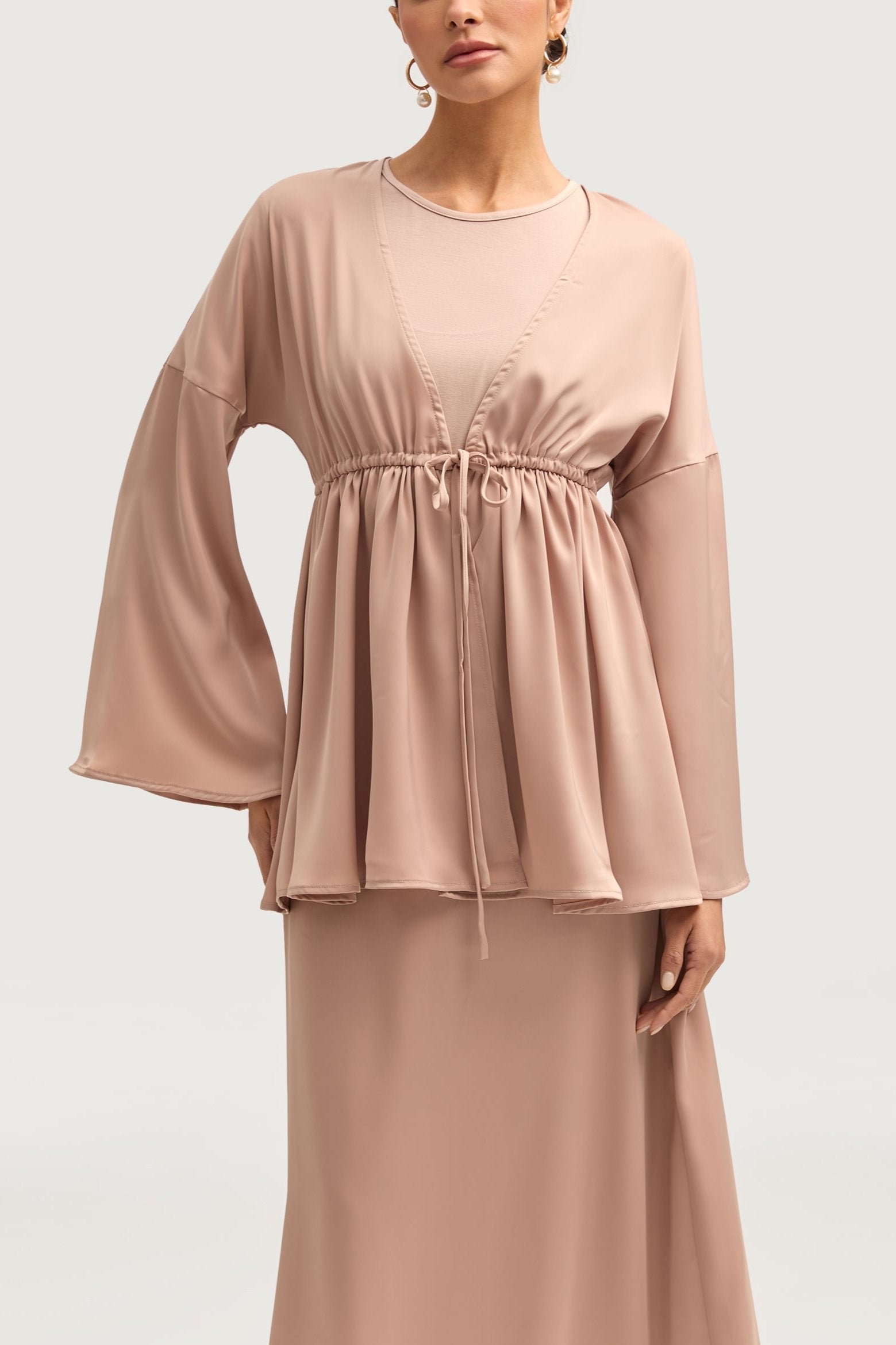 Samia Satin Tie Front Top - Cafe au Lait Tops Veiled 