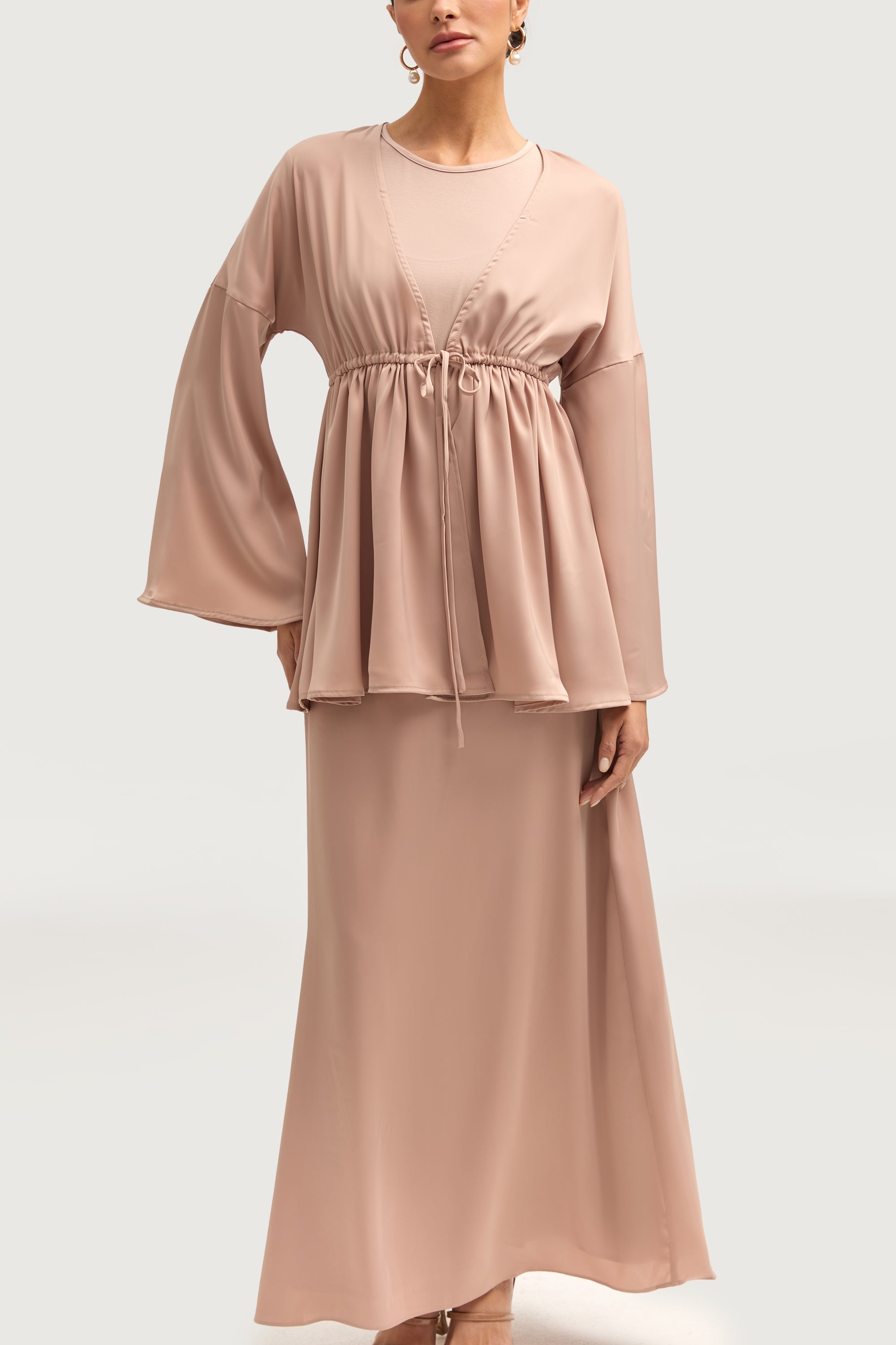 Samia Satin Tie Front Top - Cafe au Lait Tops Veiled 