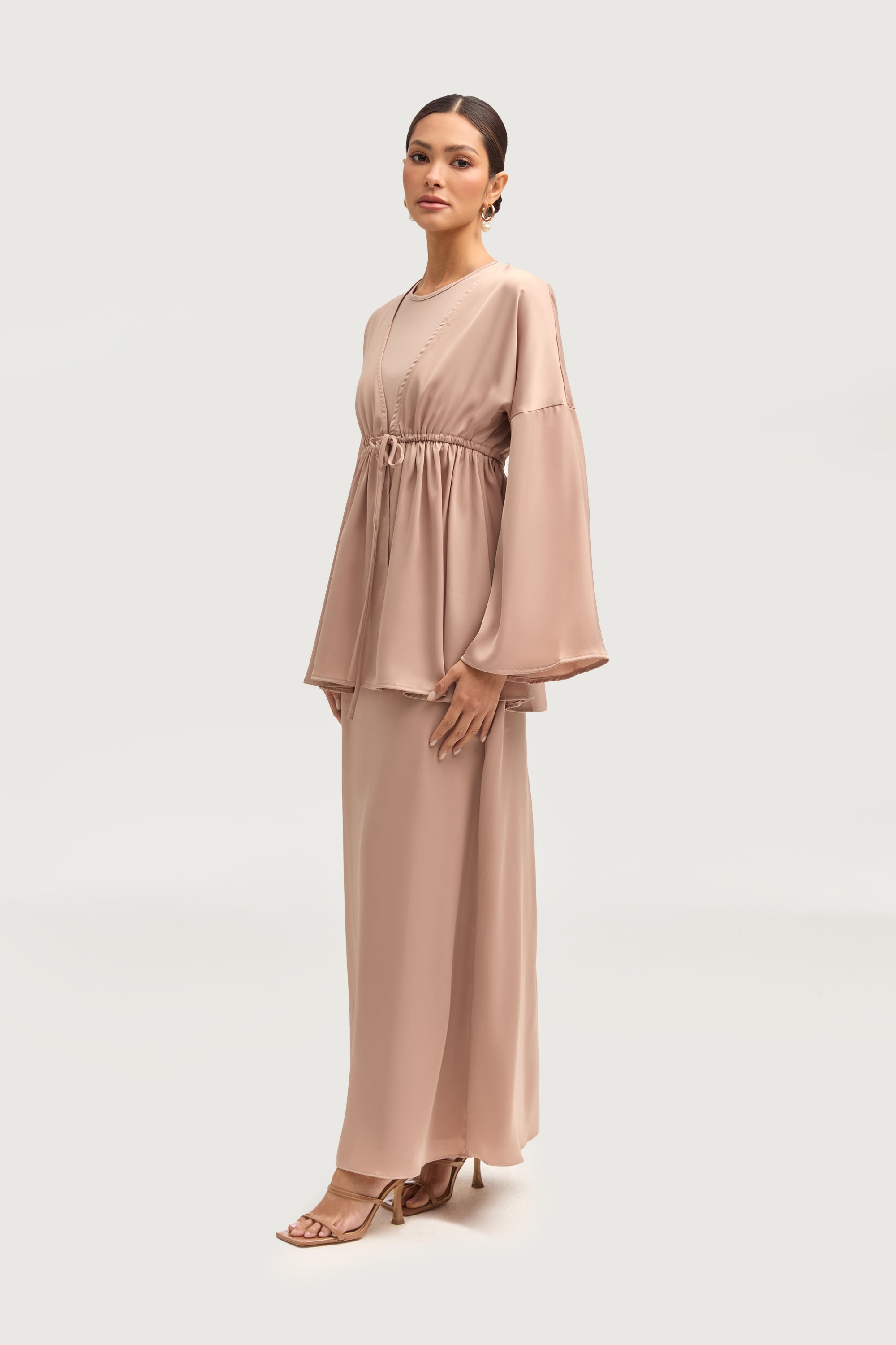 Samia Satin Tie Front Top - Cafe au Lait Tops Veiled 