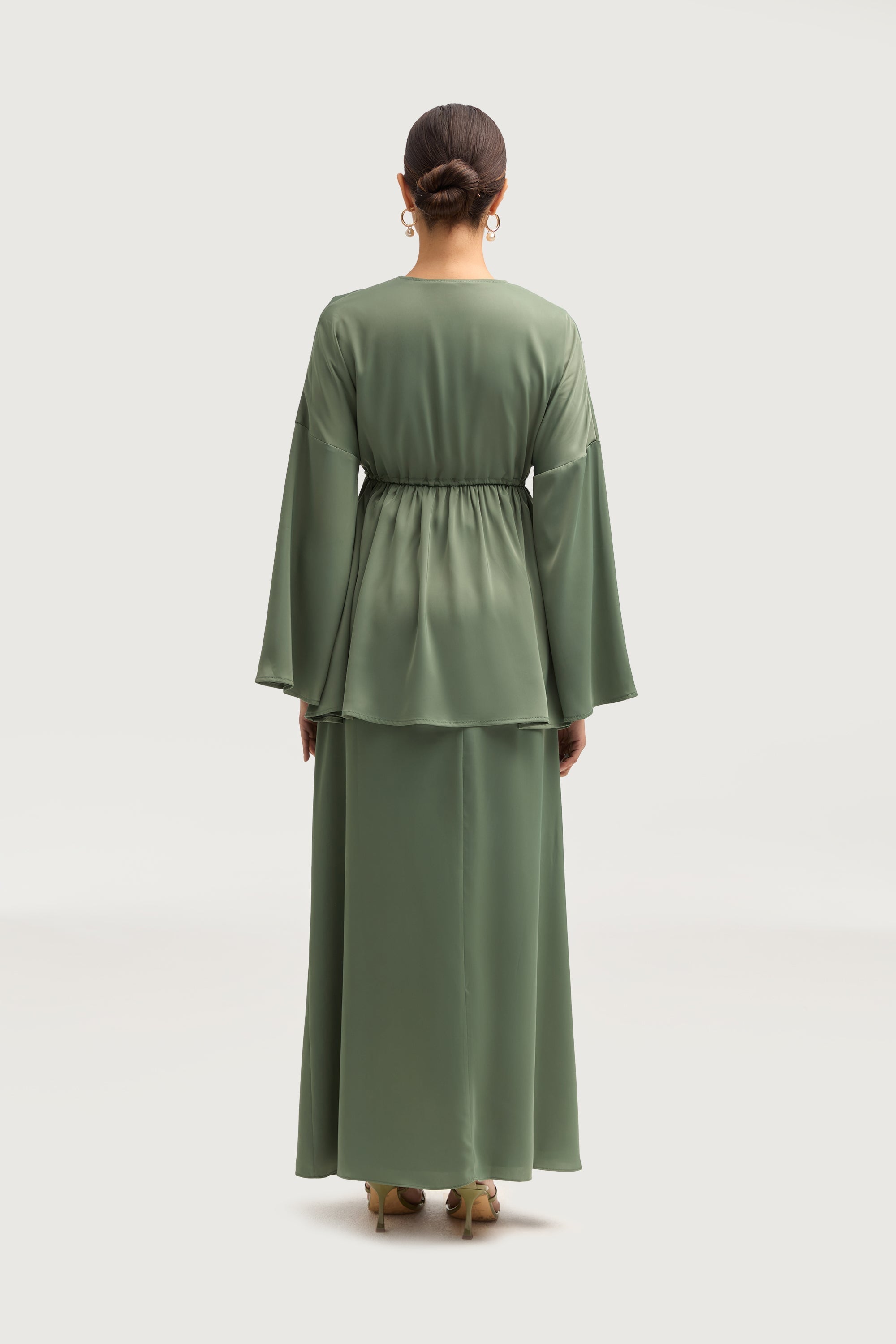 Samia Satin Tie Front Top - Sage Tops Veiled 