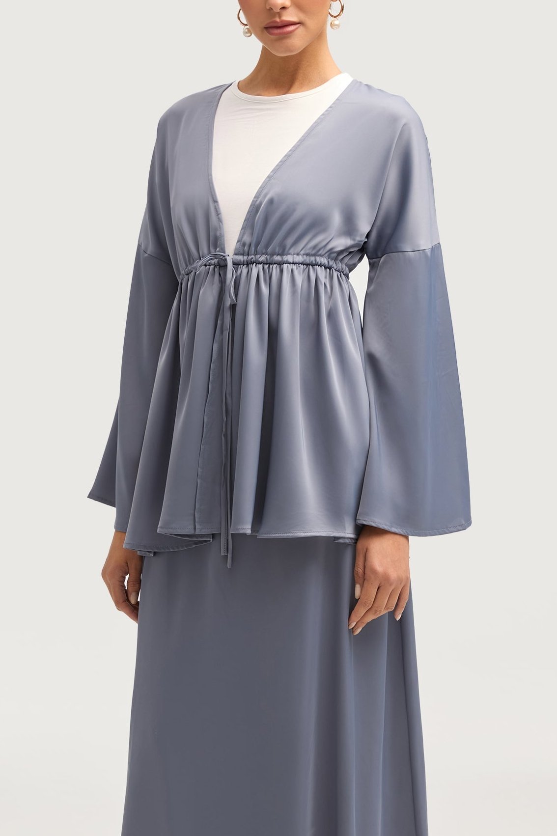 Samia Satin Tie Front Top - Winter Blue Tops Veiled 