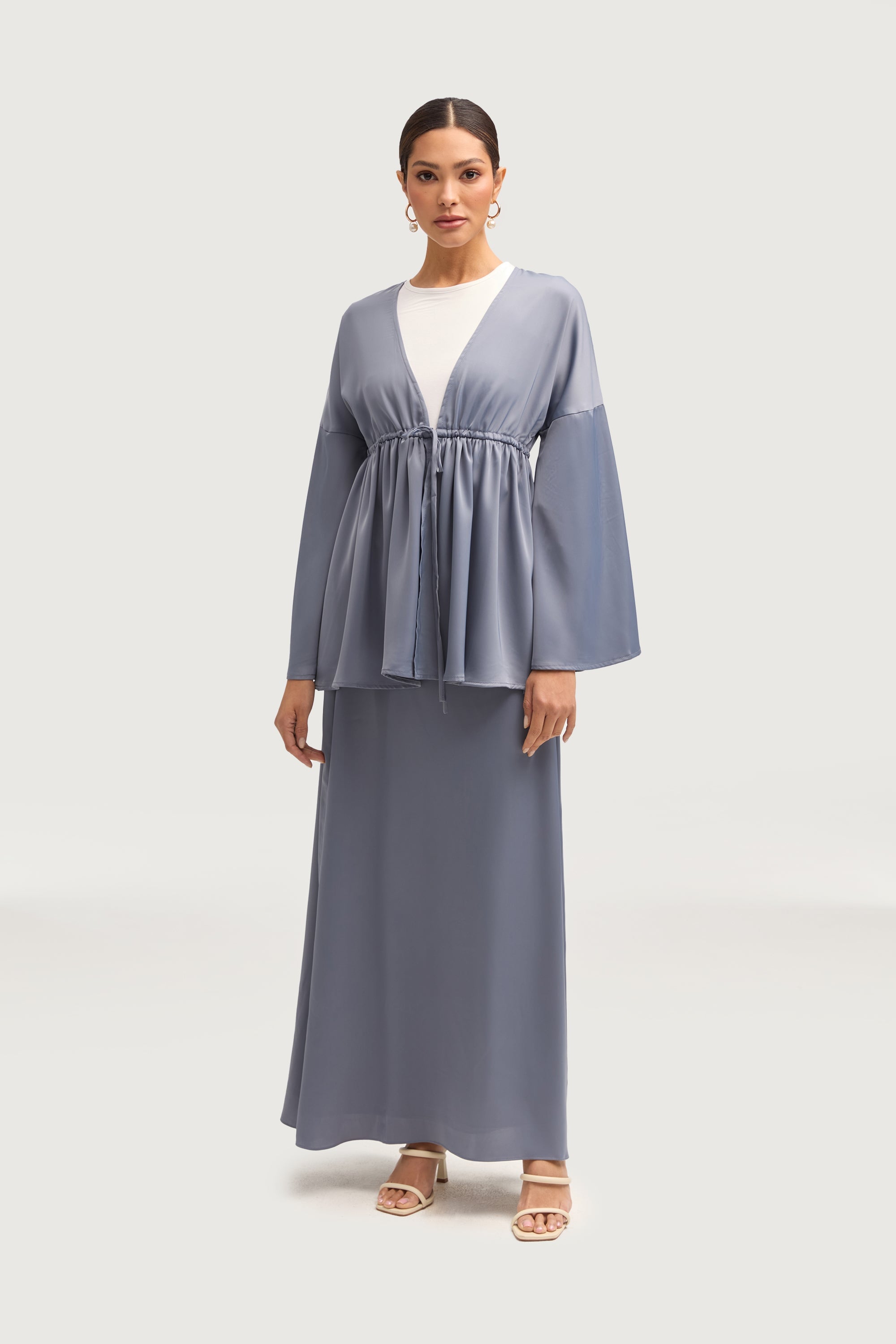 Samia Satin Tie Front Top - Winter Blue Tops Veiled 