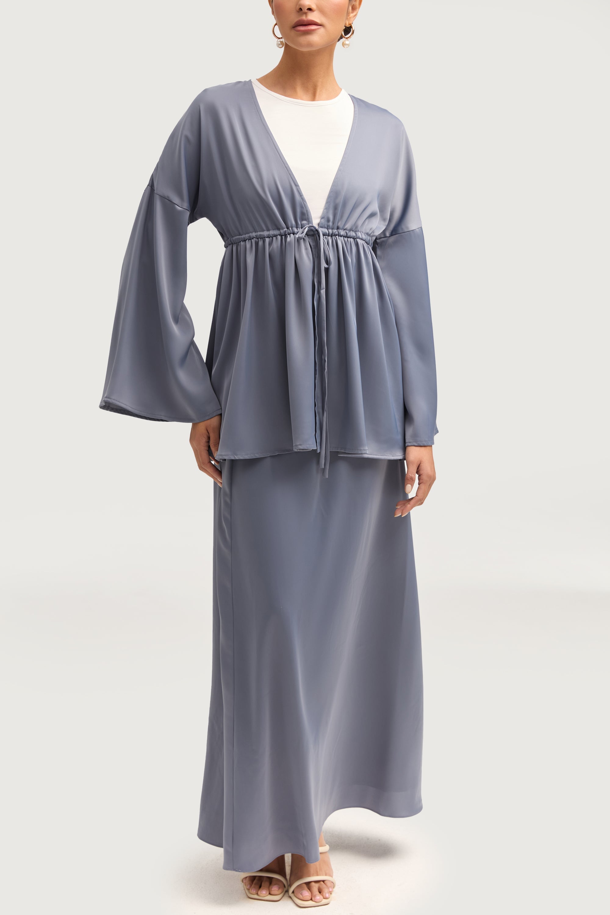 Samia Satin Tie Front Top - Winter Blue Tops Veiled 