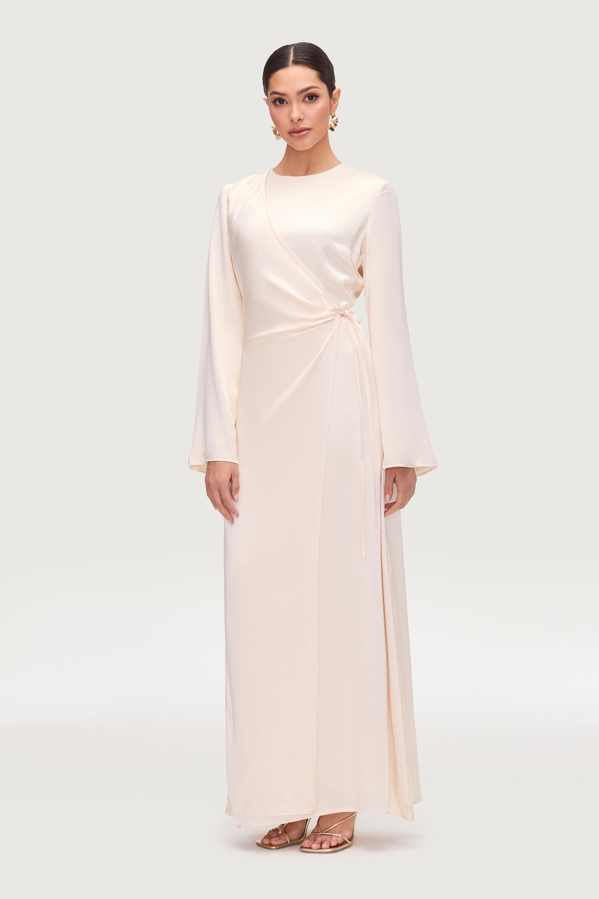 Samiya Silk Wrap Maxi Dress - Pearl Dresses Veiled 