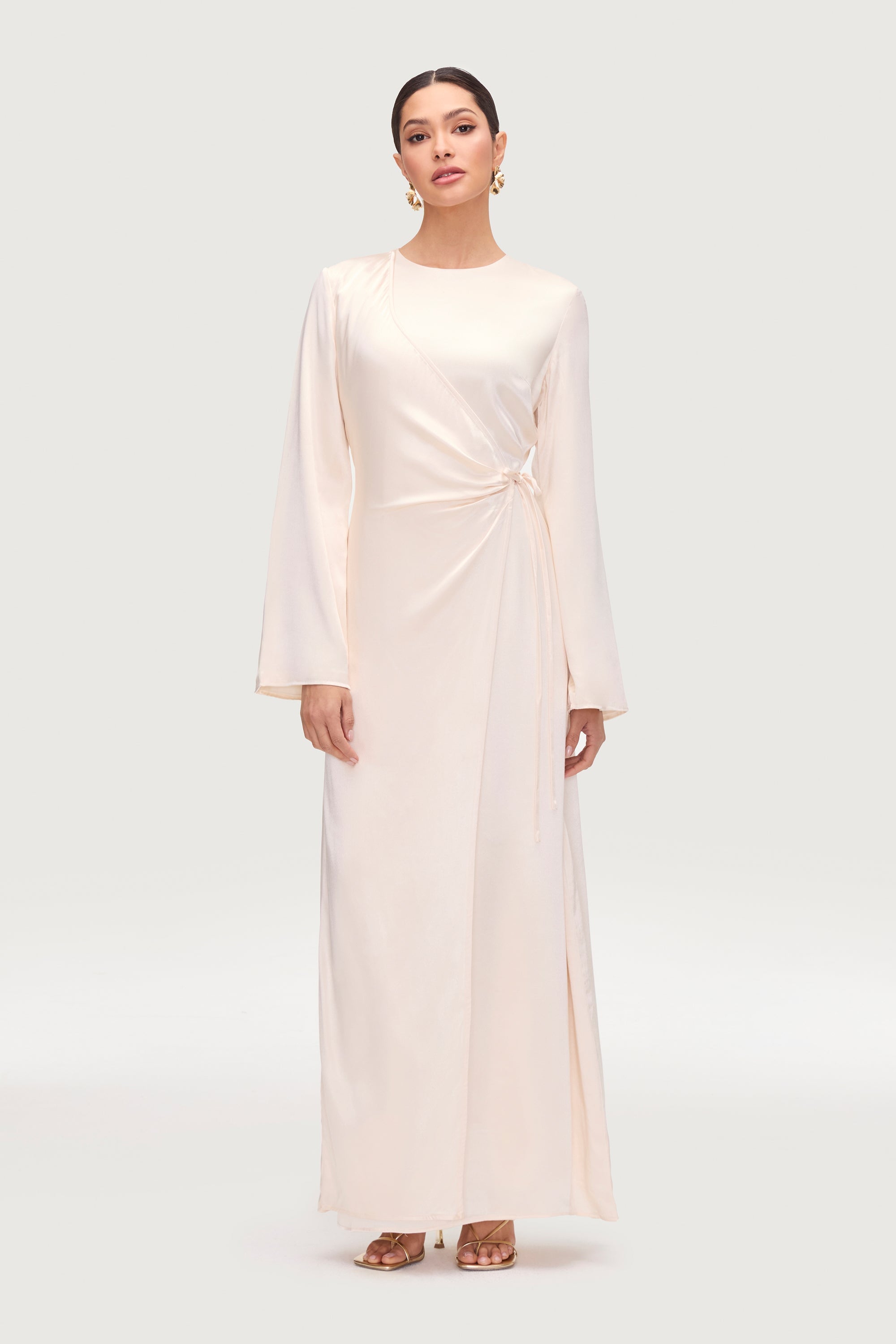 Samiya Silk Wrap Maxi Dress - Pearl Dresses Veiled 