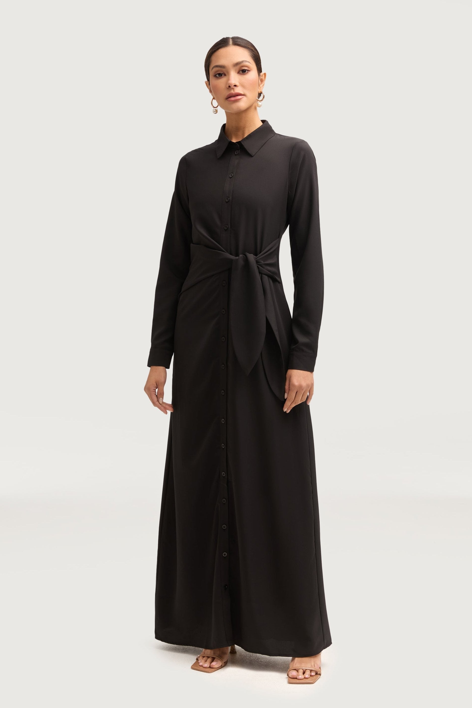 Sandra Side Tie Maxi Dress - Black Dresses Veiled 