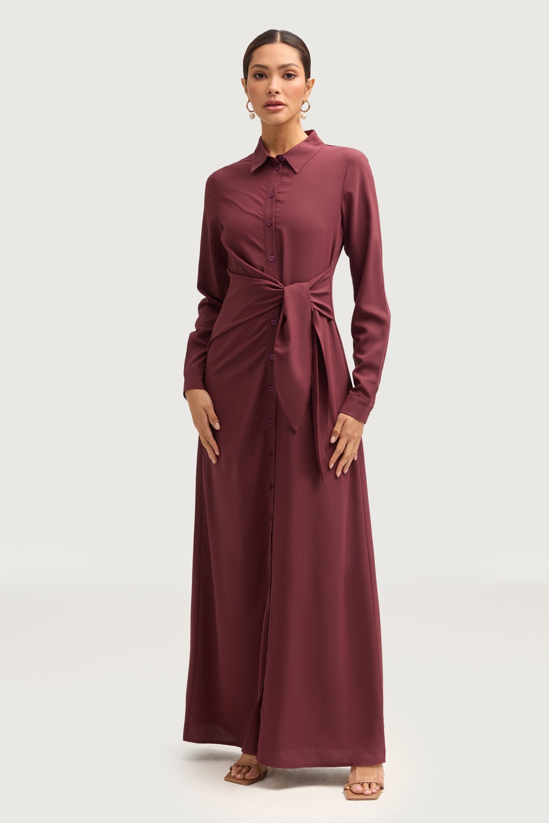 Sandra Side Tie Maxi Dress - Marron Dresses Veiled 