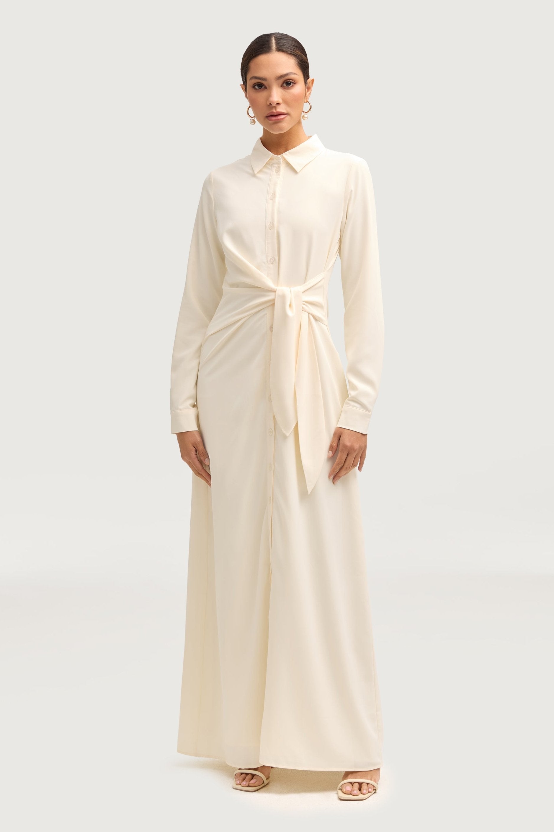 Sandra Side Tie Maxi Dress - Off White Dresses Veiled 