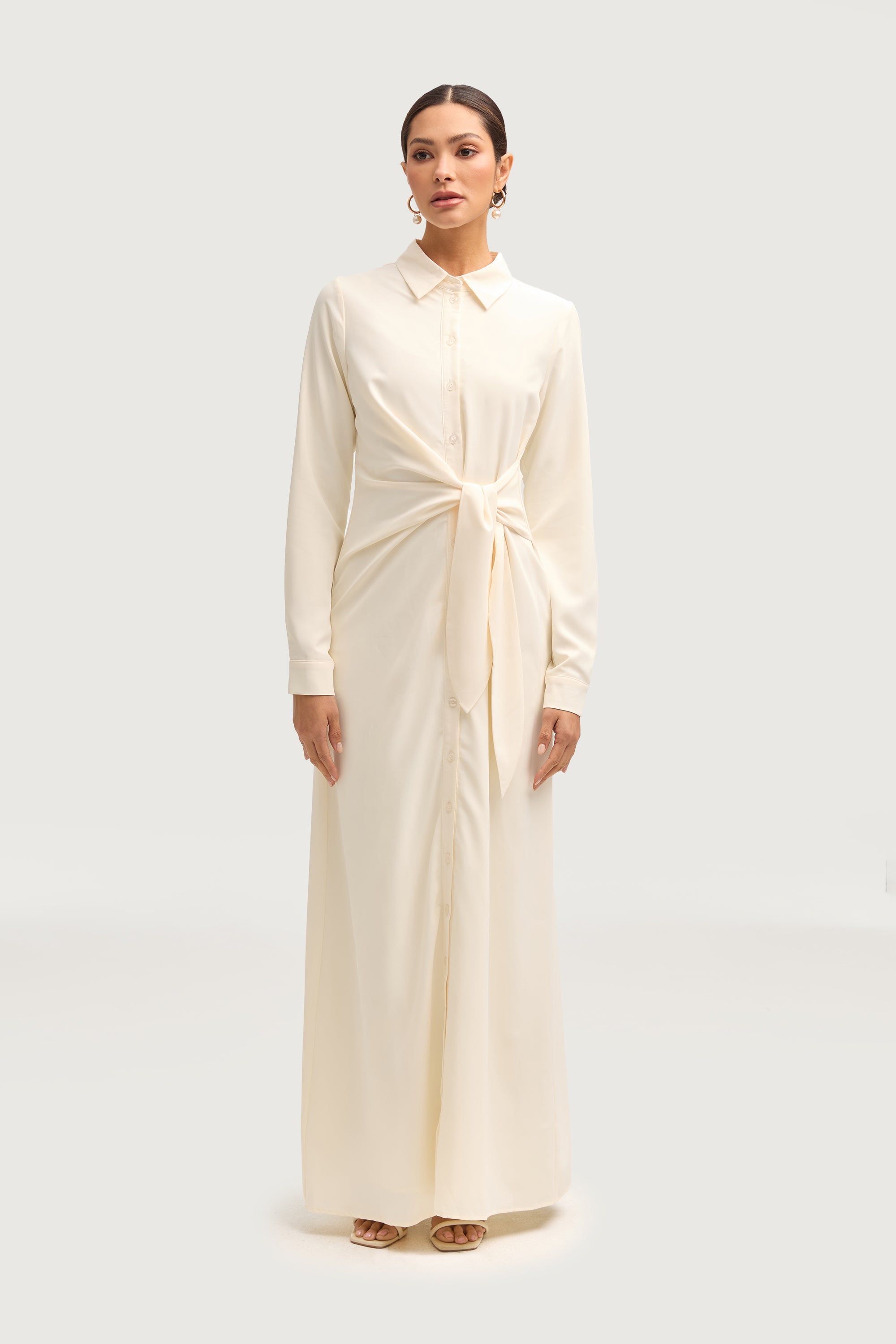 Sandra Side Tie Maxi Dress - Off White Dresses Veiled 