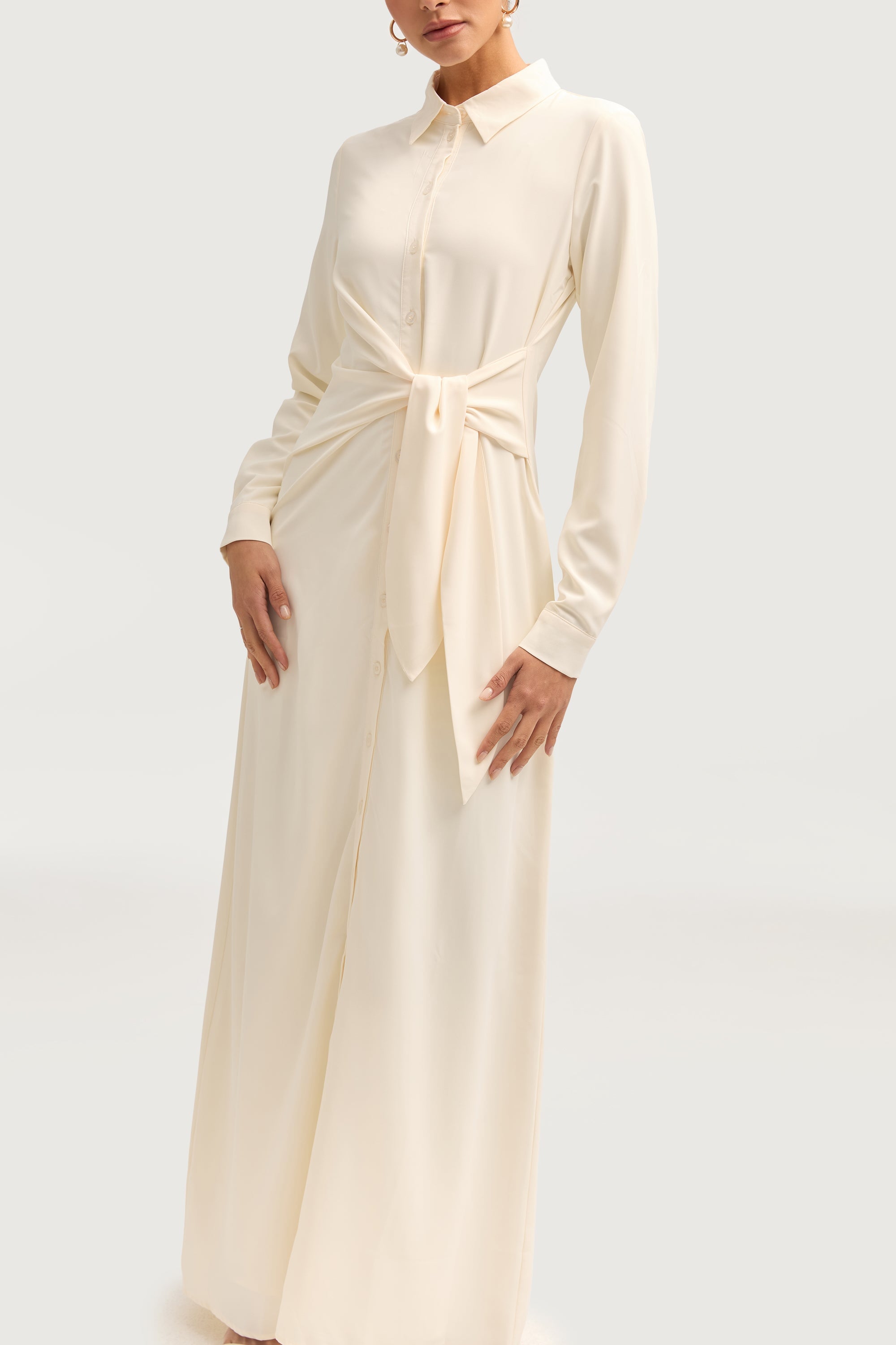 Sandra Side Tie Maxi Dress - Off White Dresses Veiled 