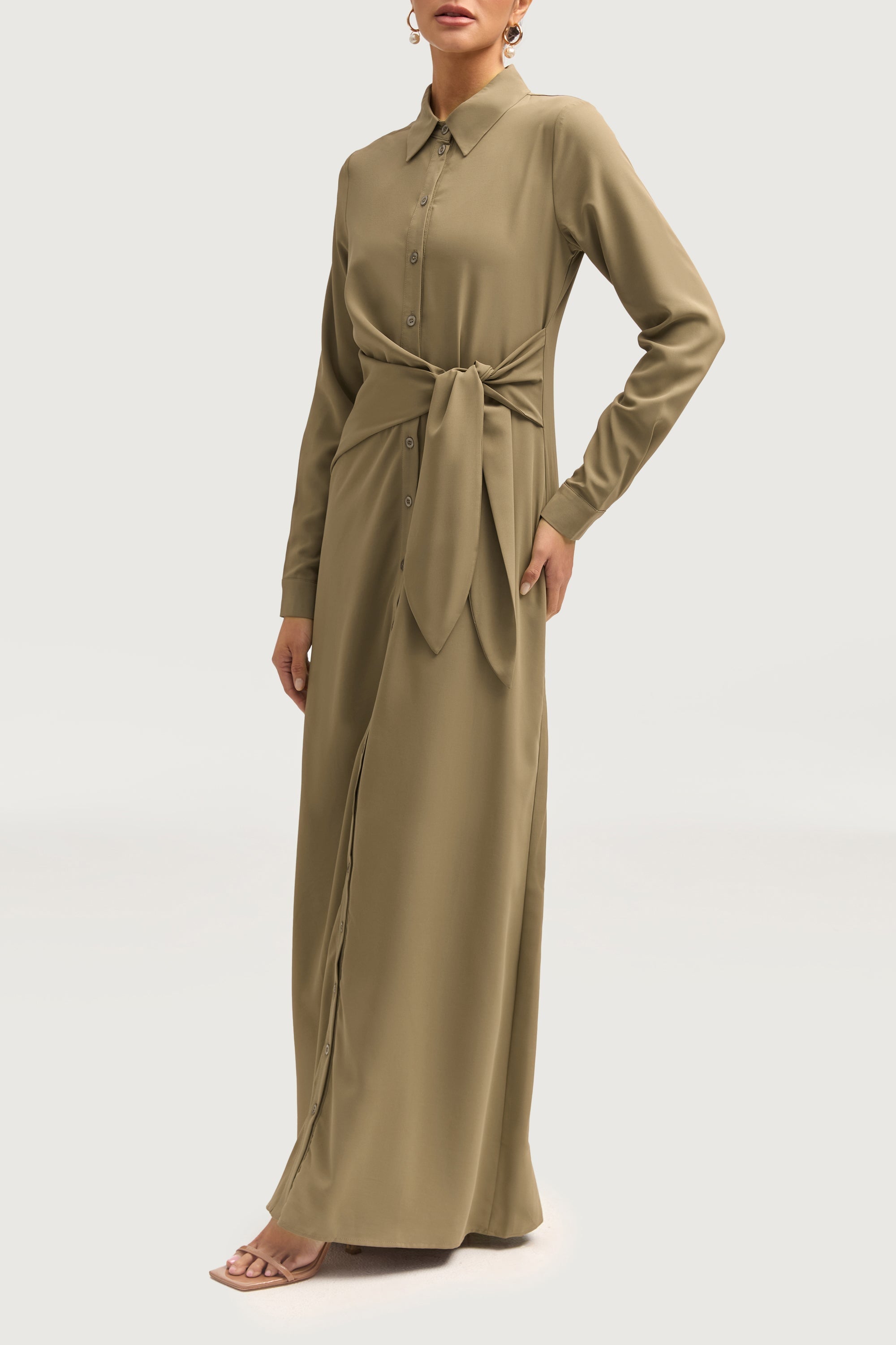 Sandra Side Tie Maxi Dress - Za'atar Dresses Veiled 