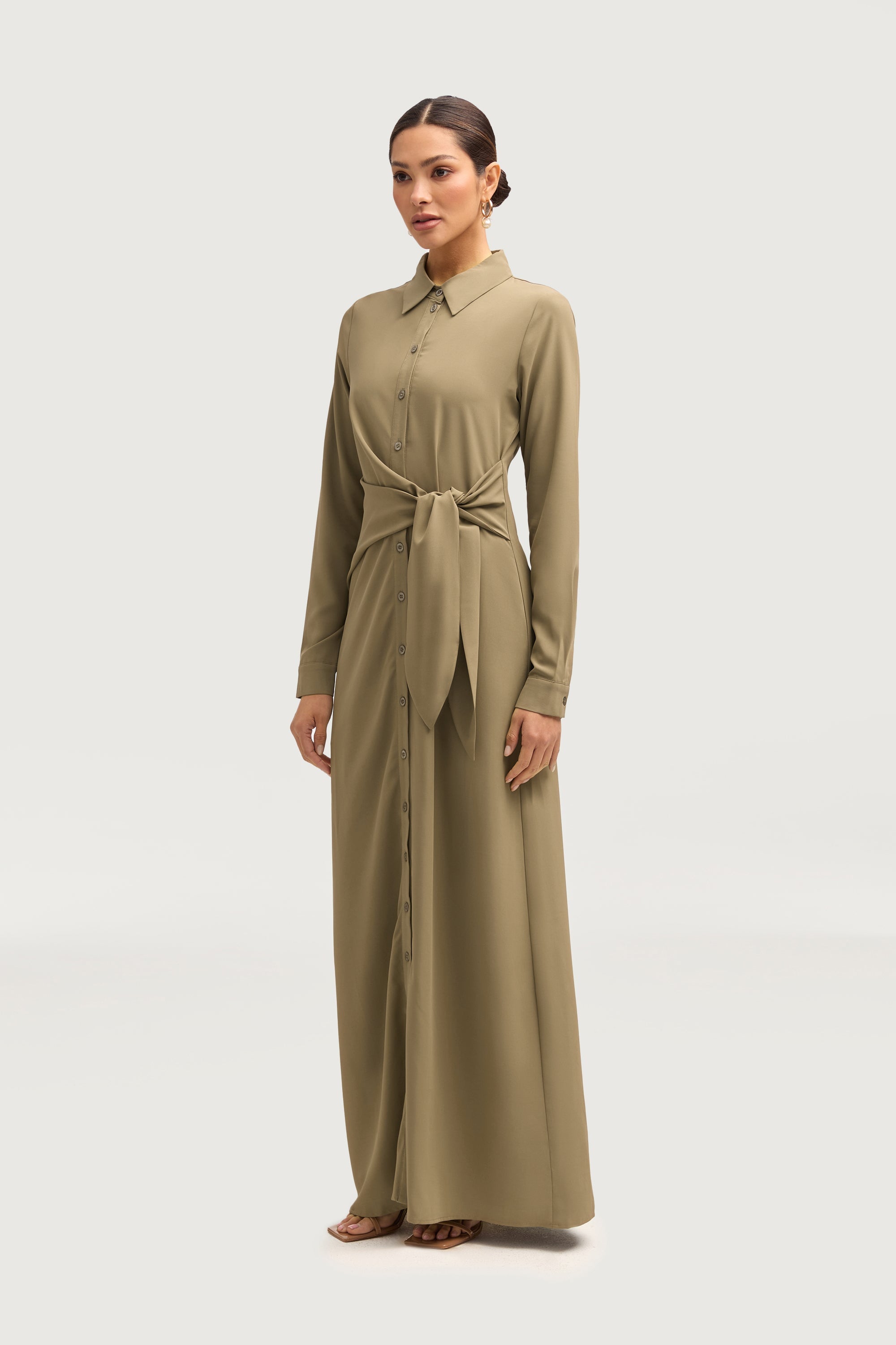 Sandra Side Tie Maxi Dress - Za'atar Dresses Veiled 