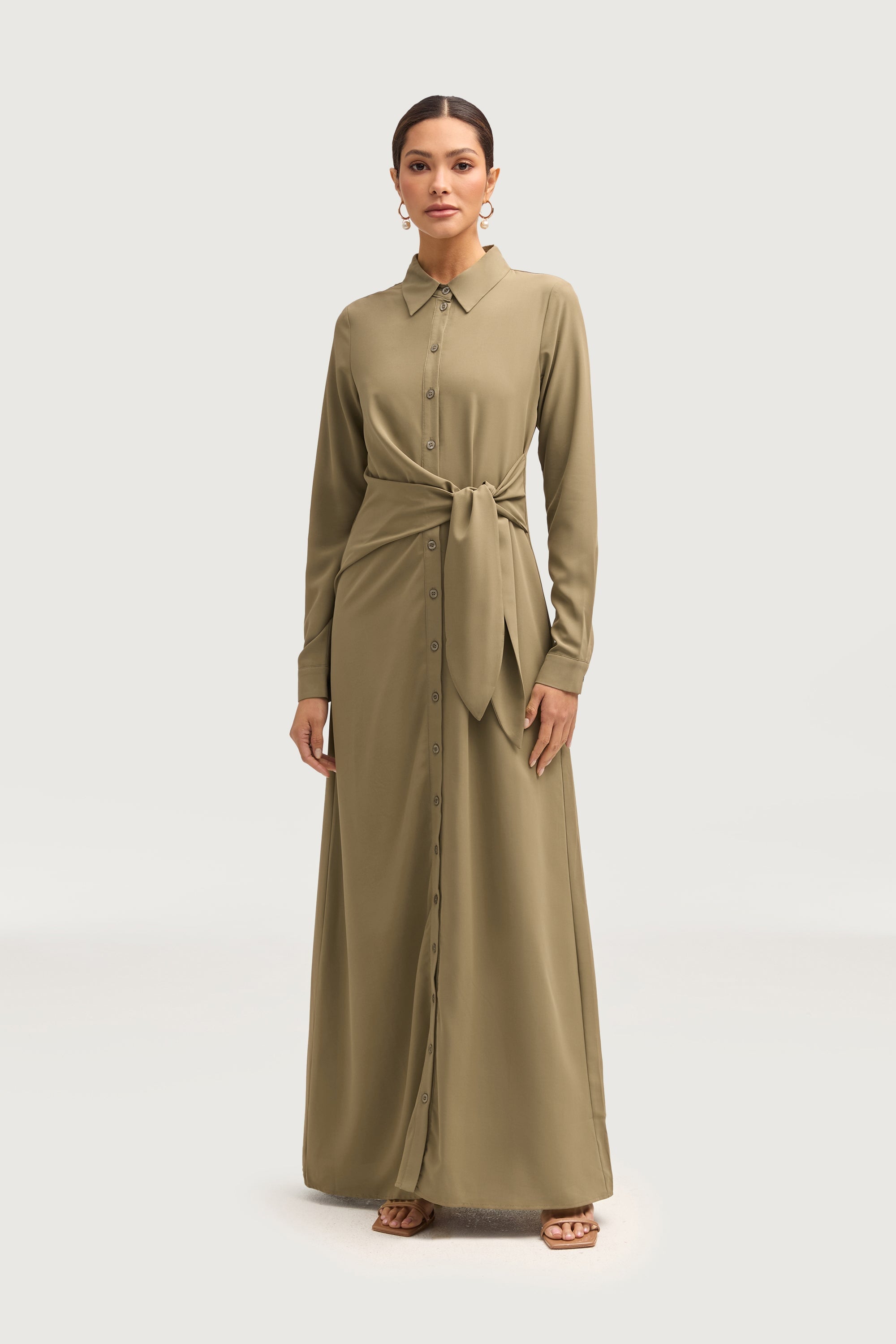 Sandra Side Tie Maxi Dress - Za'atar Dresses Veiled 