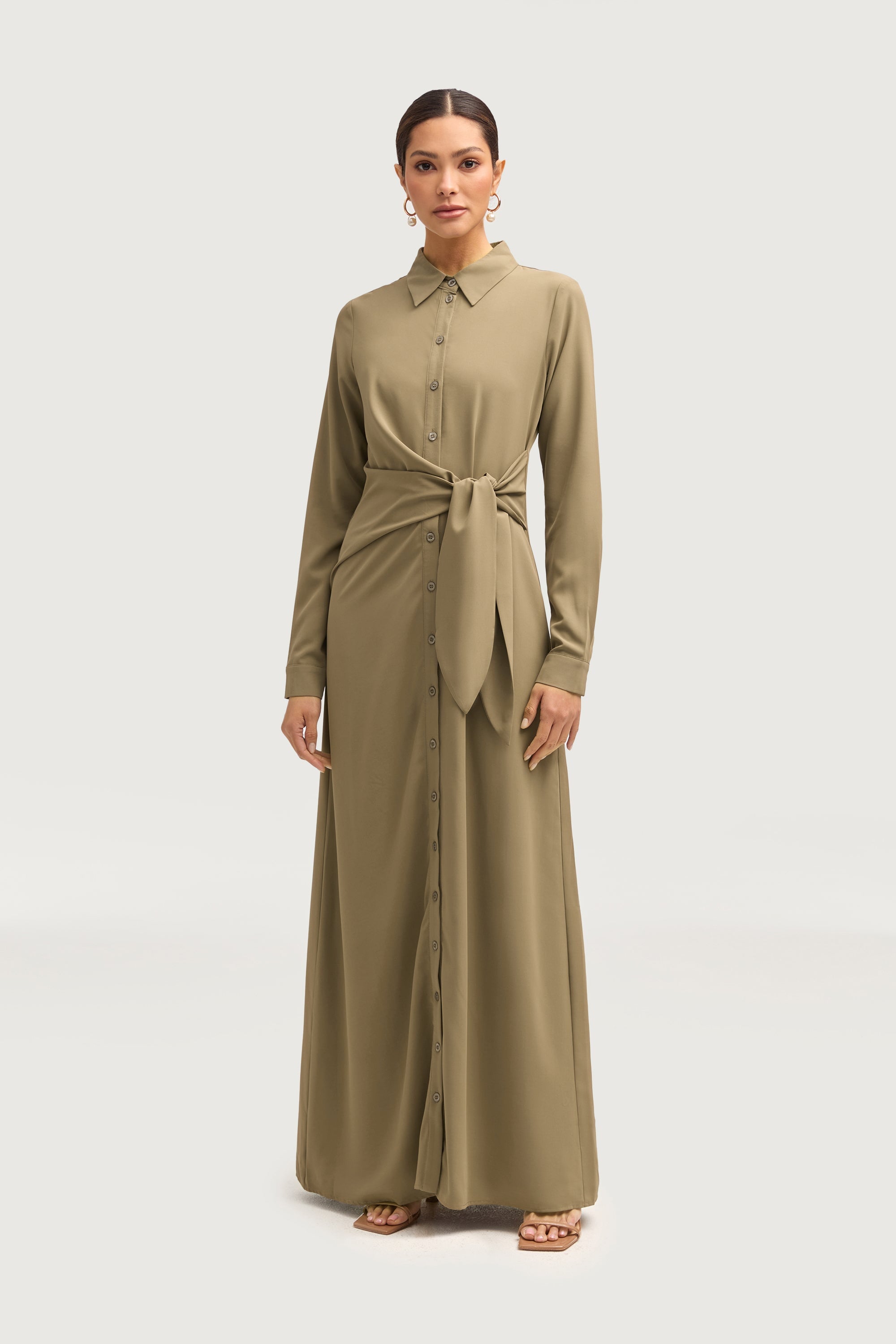 Sandra Side Tie Maxi Dress - Za'atar Dresses Veiled 