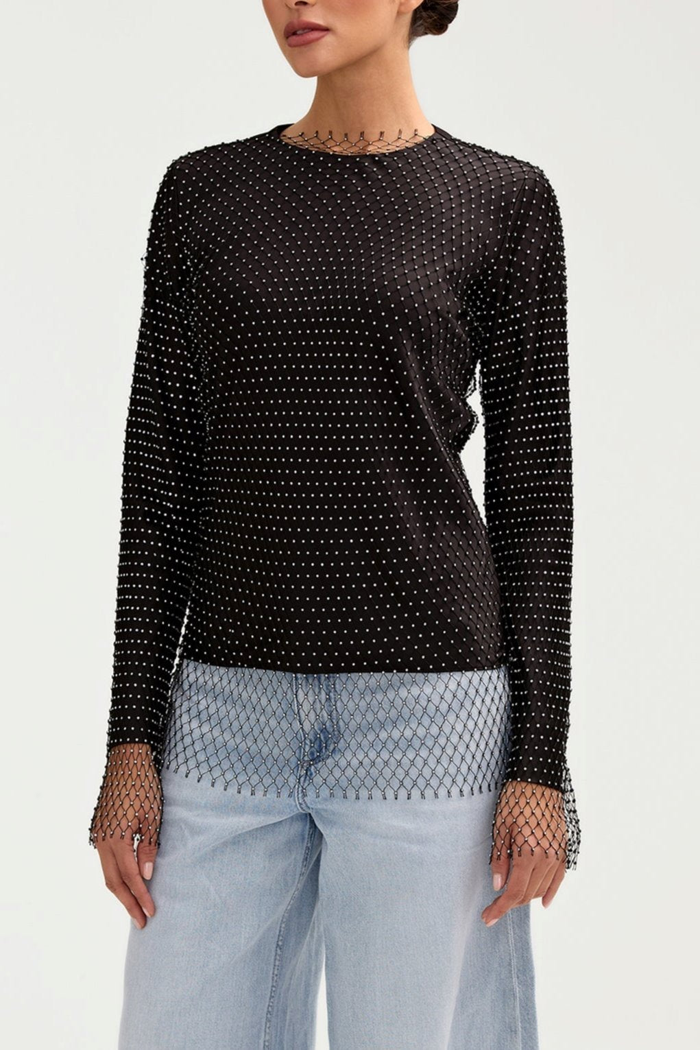 Sania Crystal Mesh Overlay Top Only - Black Tops Veiled 