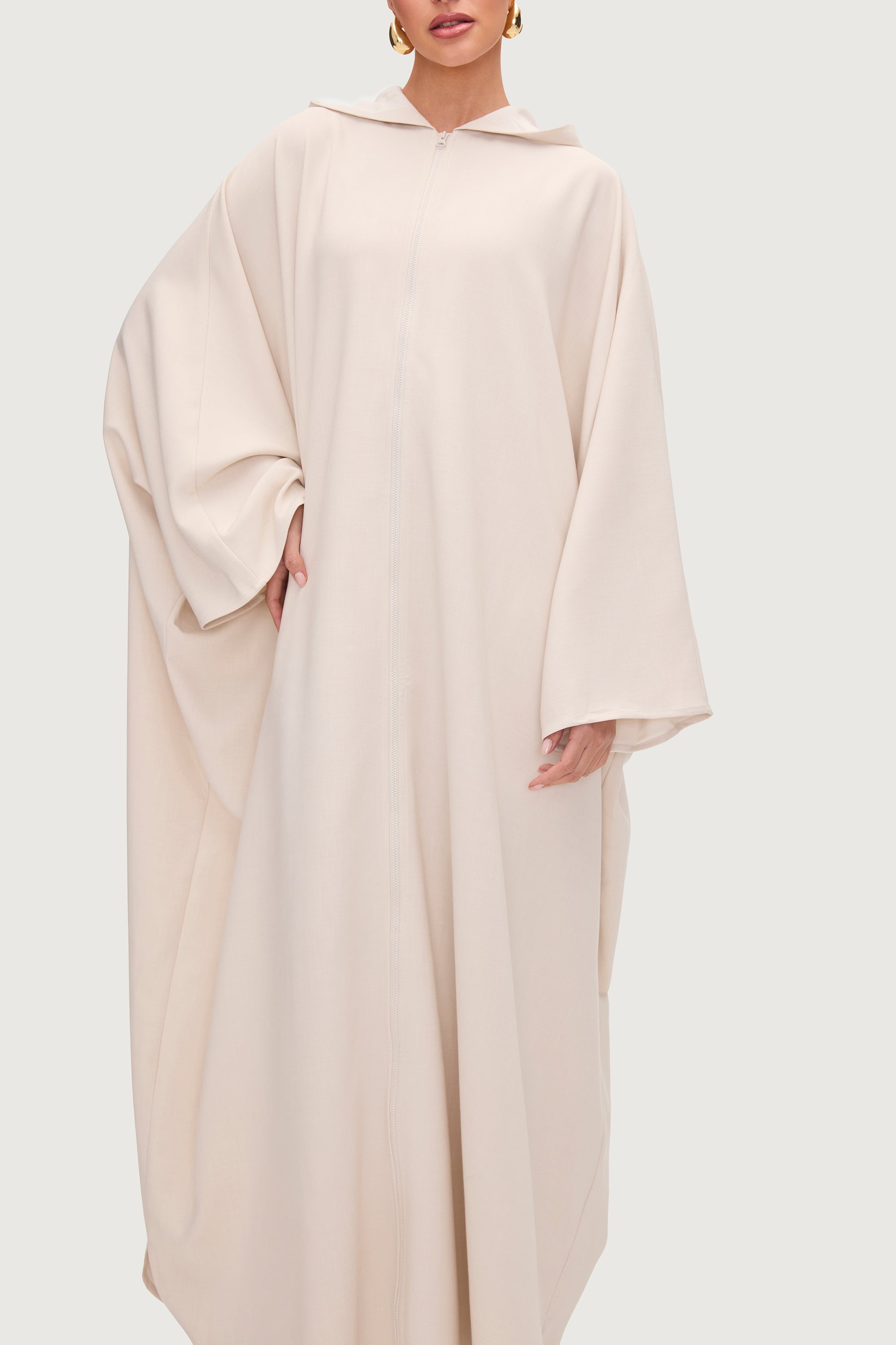 Saria Hooded Zip Front Kaftan Dress - Cloud Dresses Veiled 