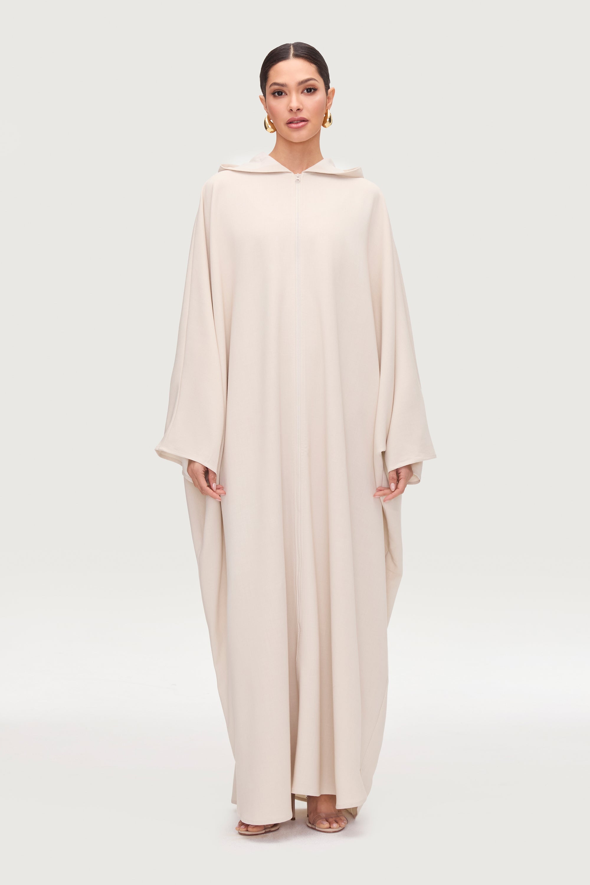 Saria Hooded Zip Front Kaftan Dress - Cloud Dresses Veiled 