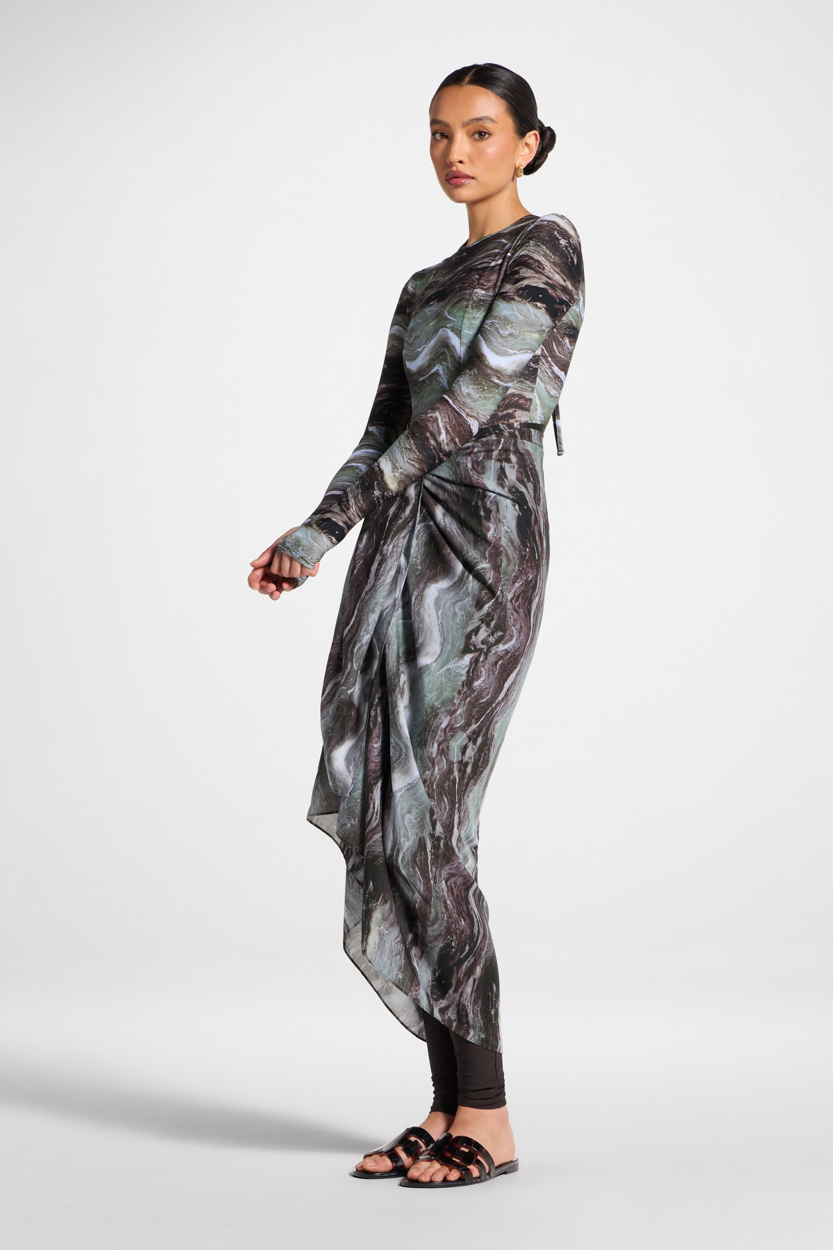 Sarong Scarf Cover Up - Earth Marble Swim Veiled 