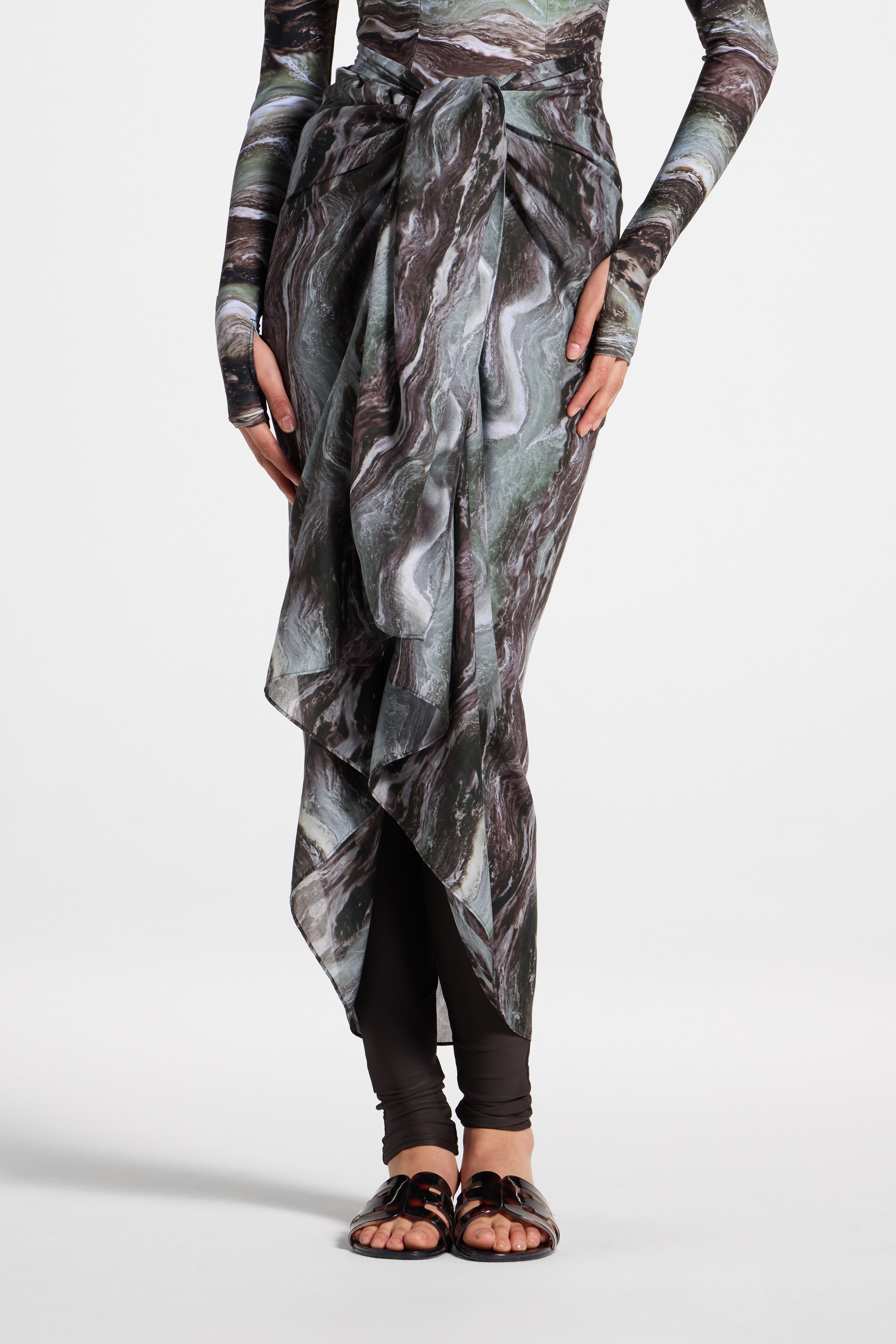 Sarong Scarf Cover Up - Earth Marble Swim Veiled 