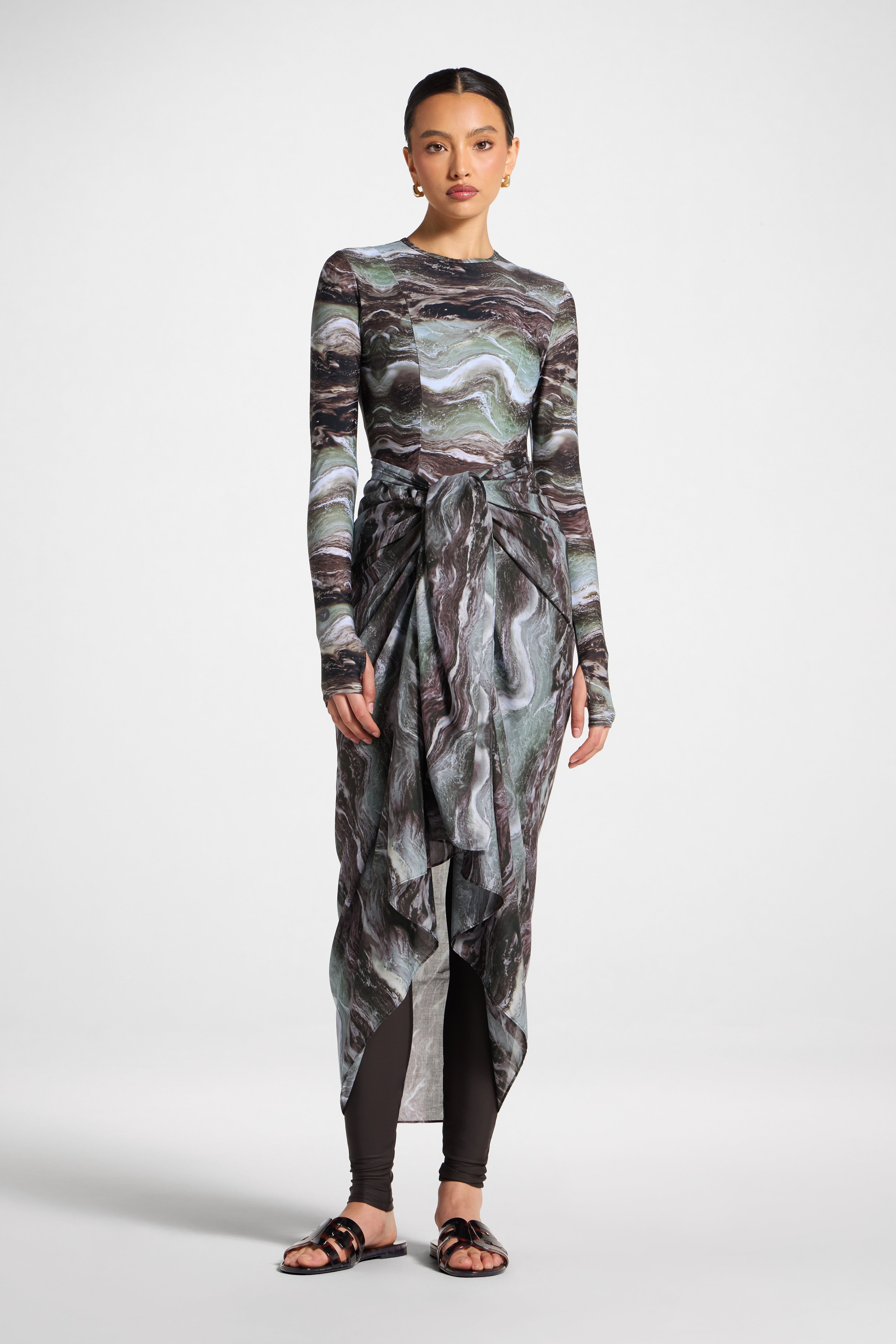 Sarong Scarf Cover Up - Earth Marble Swim Veiled 