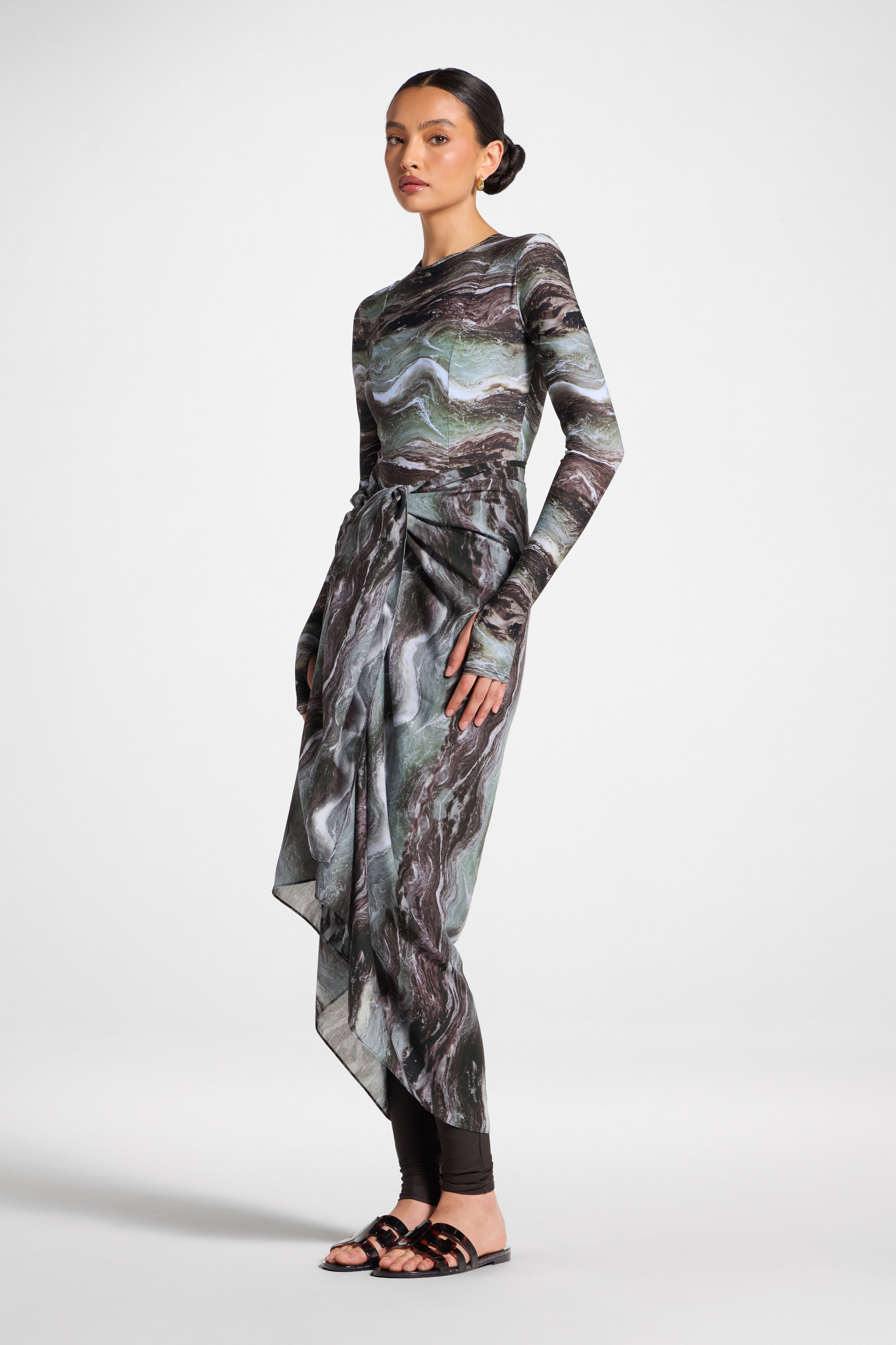 Sarong Scarf Cover Up - Earth Marble Swim Veiled 