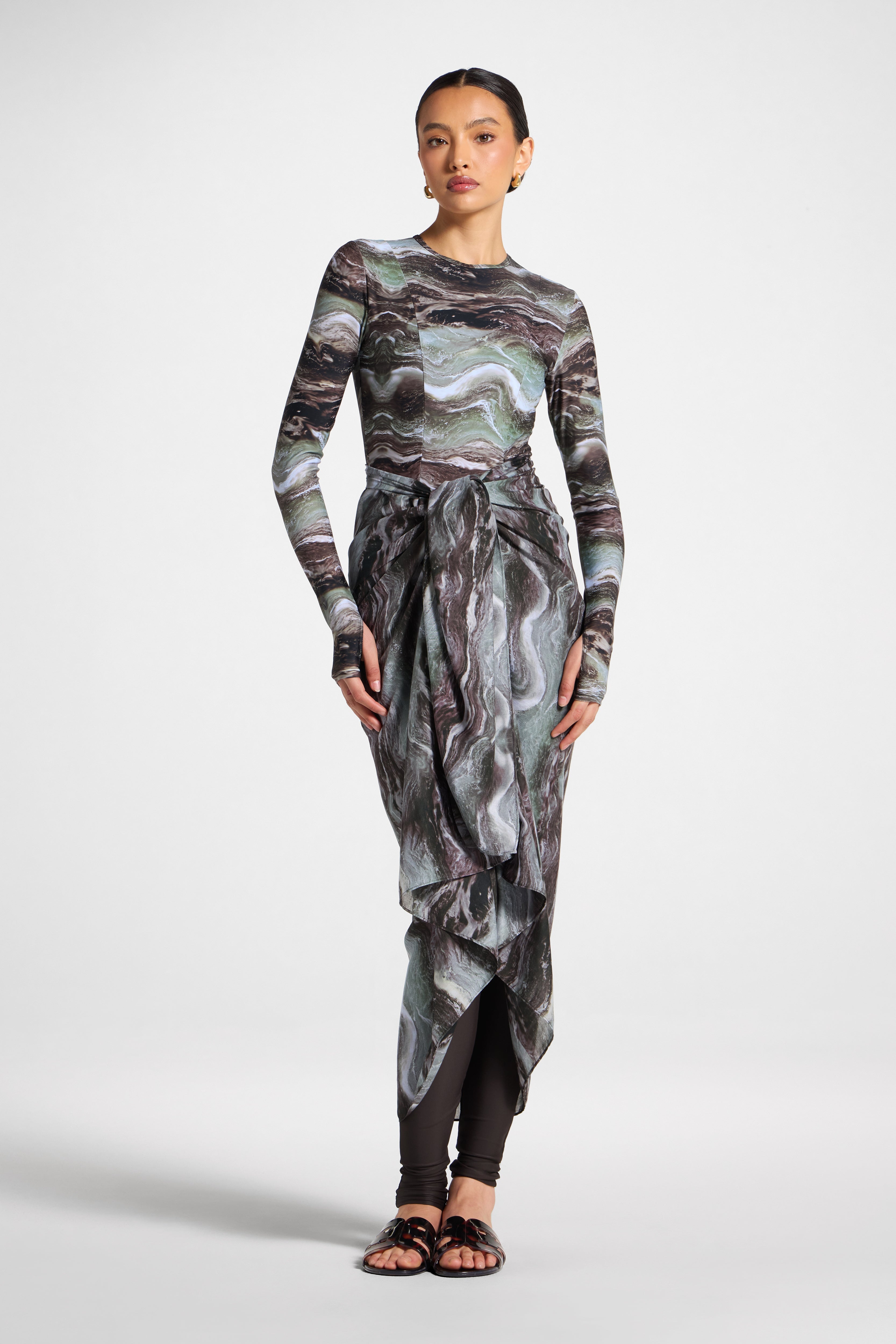 Sarong Scarf Cover Up - Earth Marble Swim Veiled 