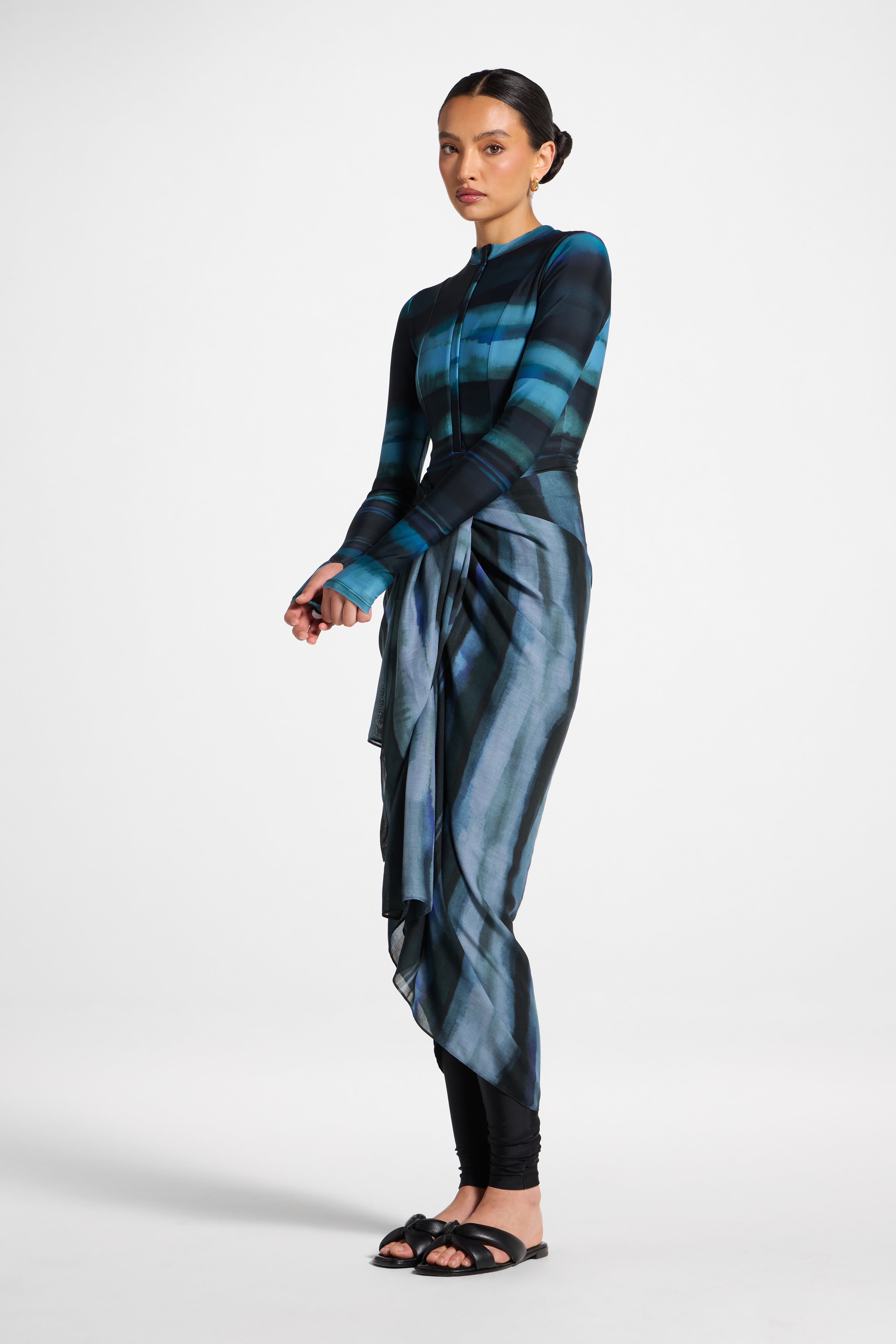 Sarong Scarf Cover Up - Twilight Waves Swim Veiled 