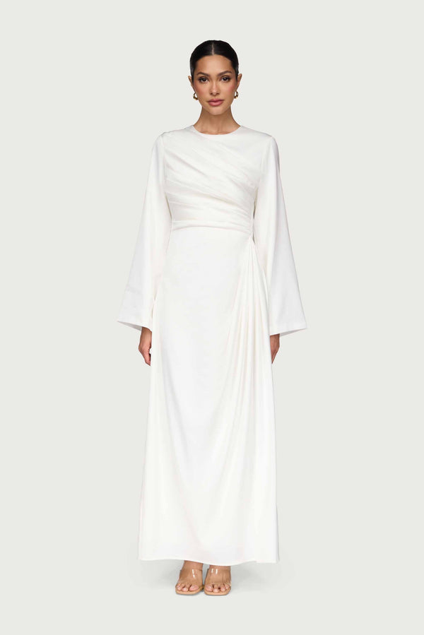 Satin Asymmetric Rouched Maxi Dress Satin Asymmetric Rouched Maxi Dress