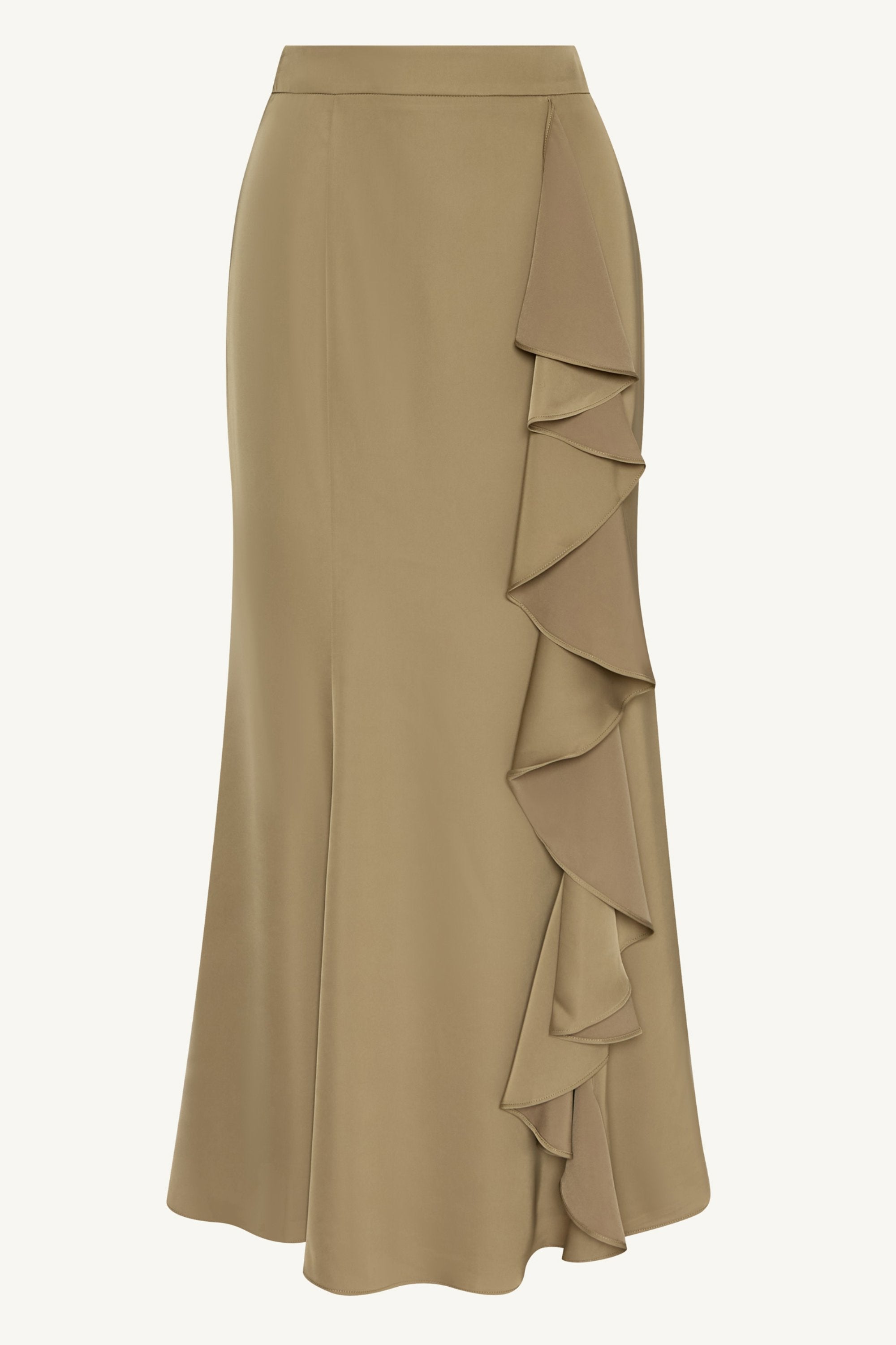 Satin Asymmetric Waterfall Maxi Skirt - Desert Palm Bottoms Veiled Collection 