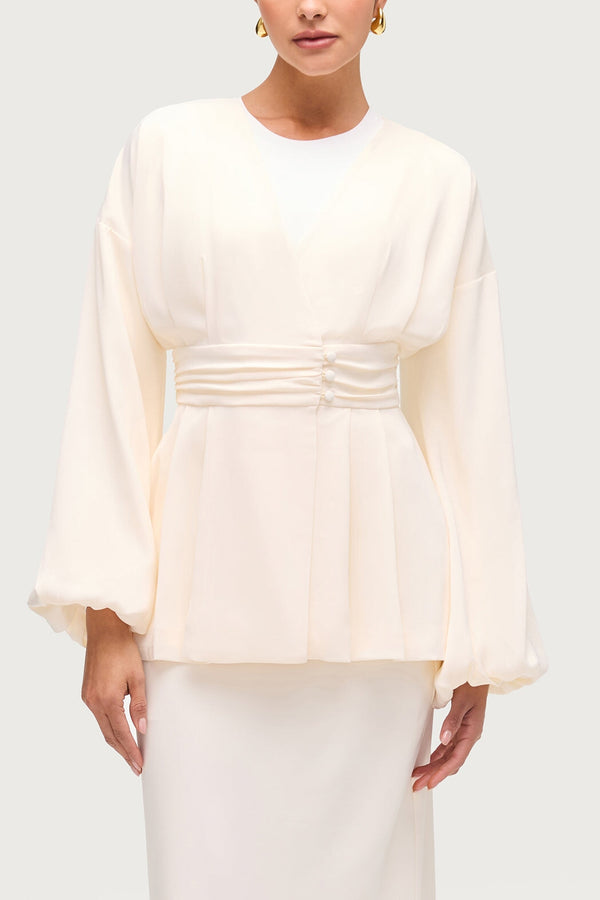 Satin Cardigan Top - Ivory Dresses Veiled 