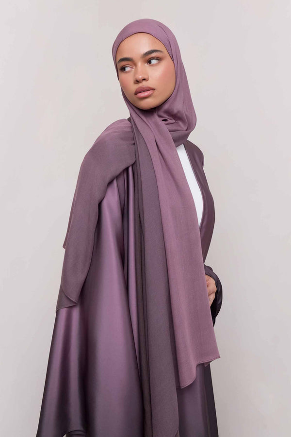 Satin Ombre Open Abaya - Chocolate Plum Abayas Veiled 