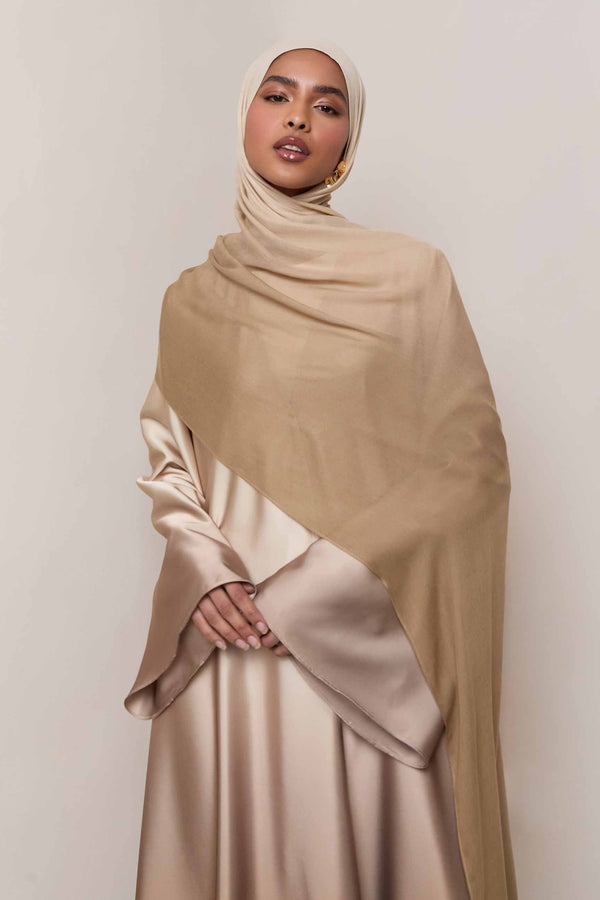 Satin Ombre Open Abaya - Cocoa Creme Abayas Veiled 