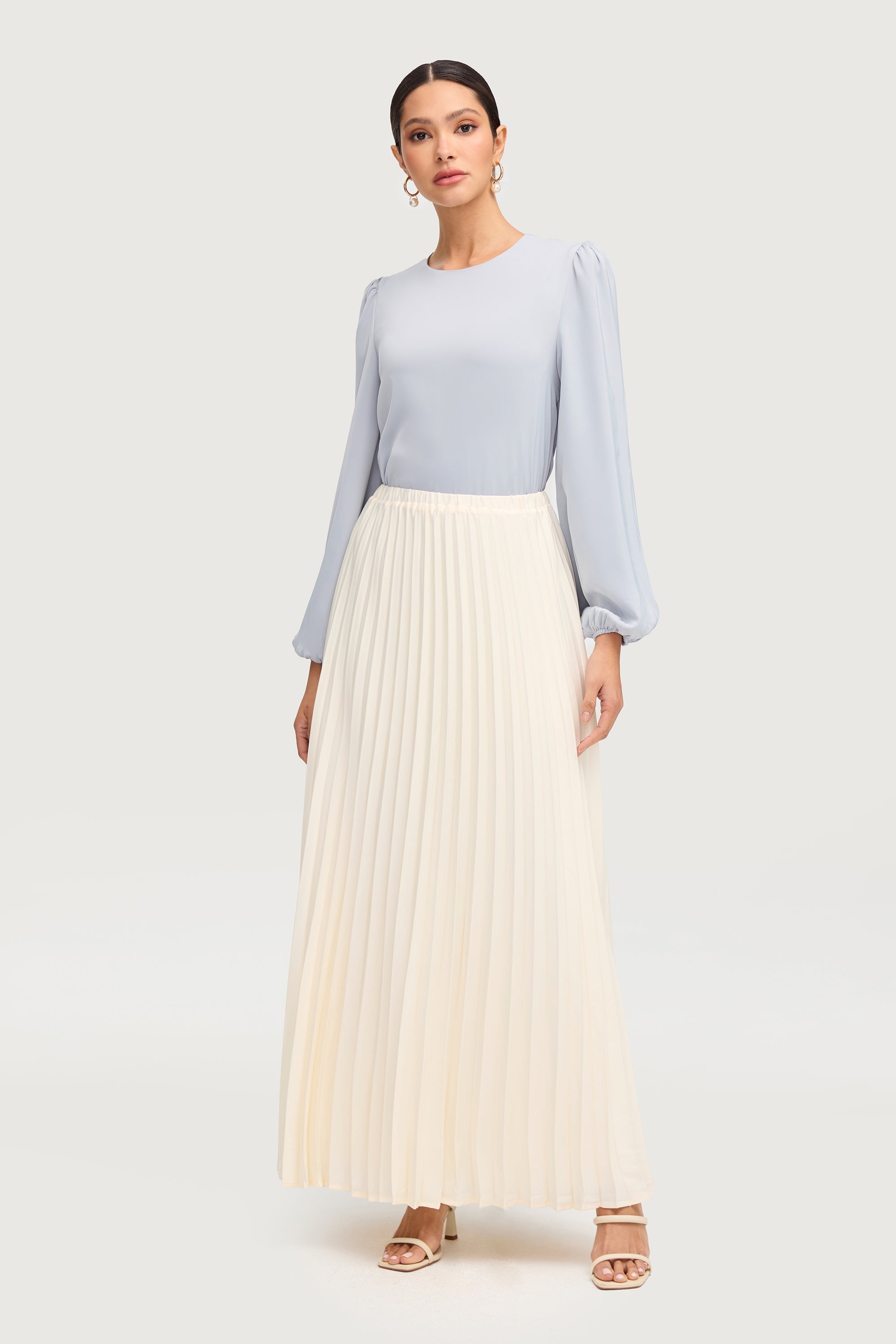 Satin Pleated Maxi Skirt - Moonbeam Bottoms Veiled Collection 