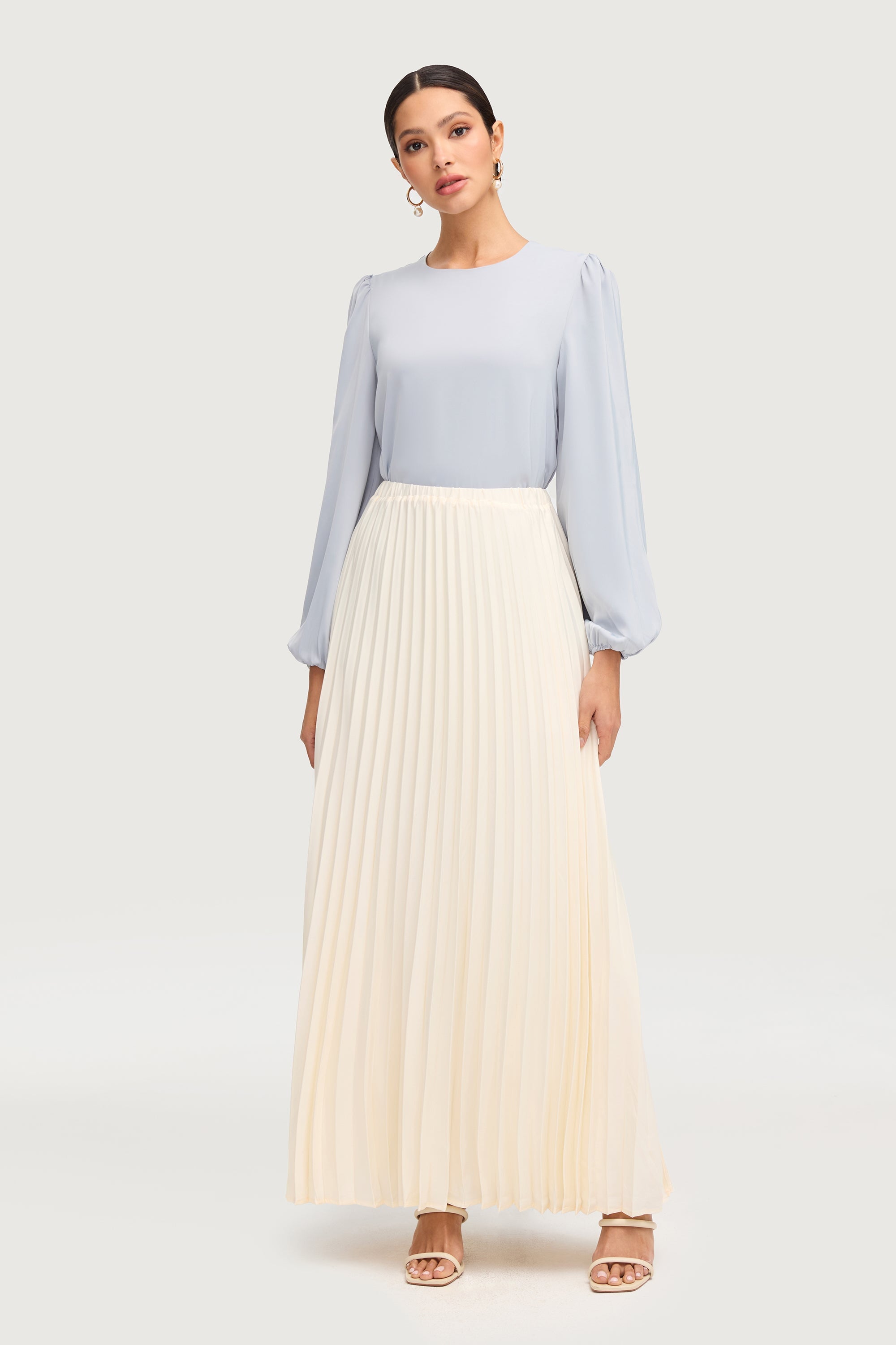 Satin Pleated Maxi Skirt - Moonbeam Bottoms Veiled Collection 