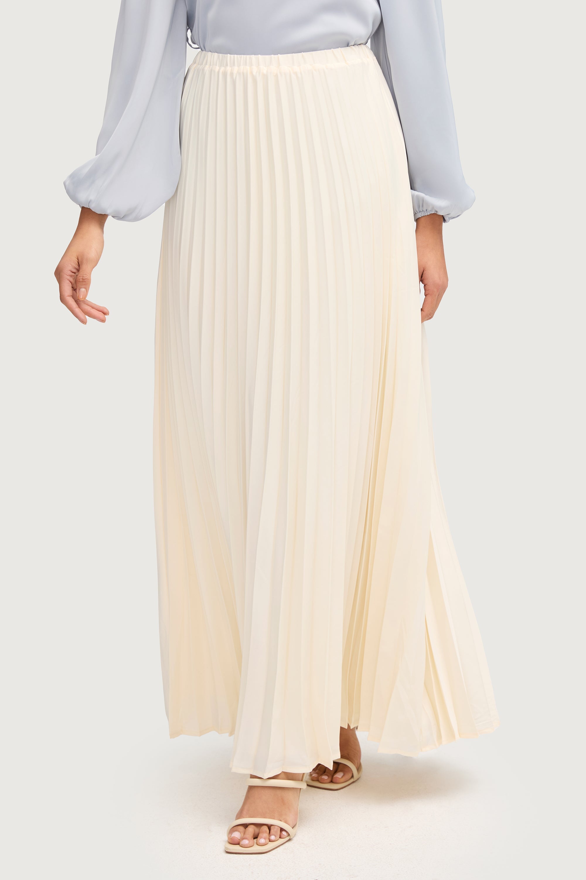 Satin Pleated Maxi Skirt - Moonbeam Bottoms Veiled Collection 