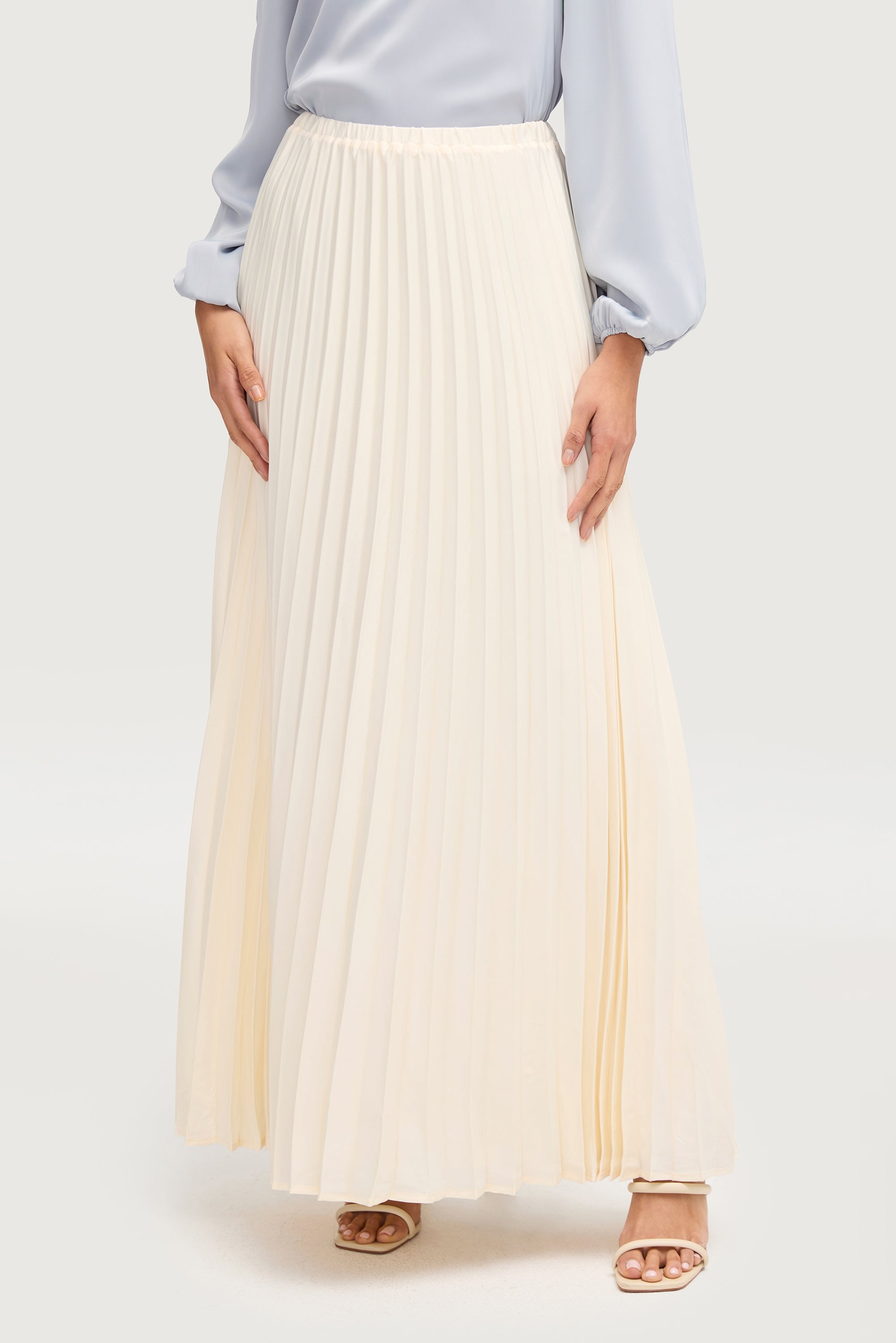 Satin Pleated Maxi Skirt - Moonbeam Bottoms Veiled Collection 